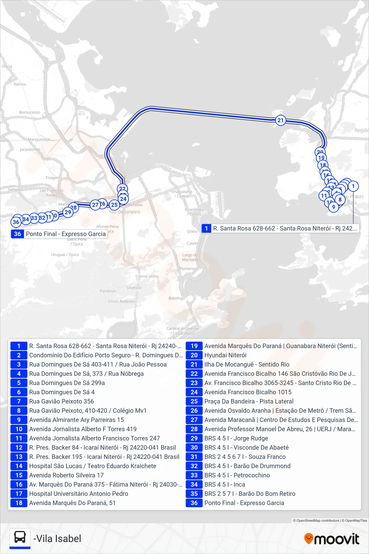 703D bus Line (-Vila Isabel) route and stops on a map