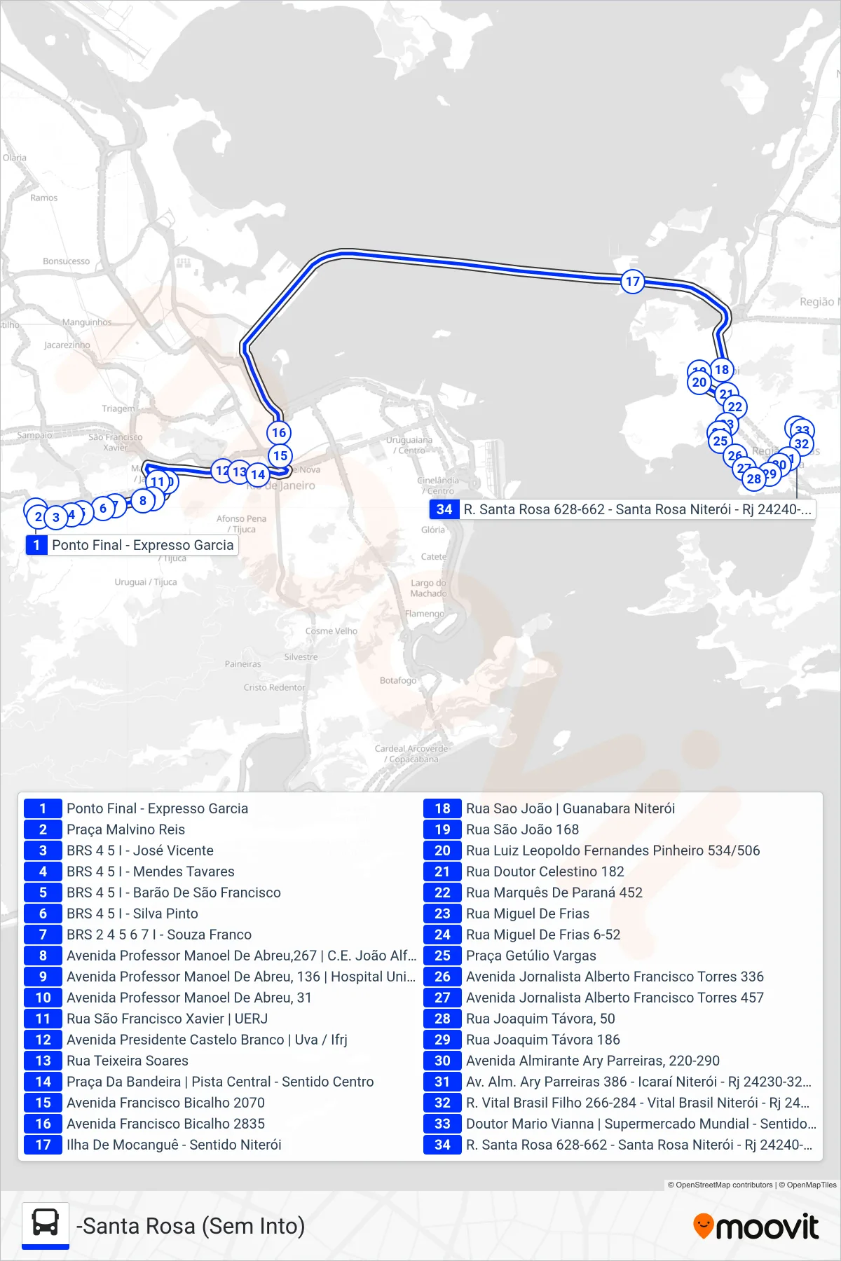 Rota e paradas da linha de ônibus 703D (-Santa Rosa (Sem Into)) no mapa
