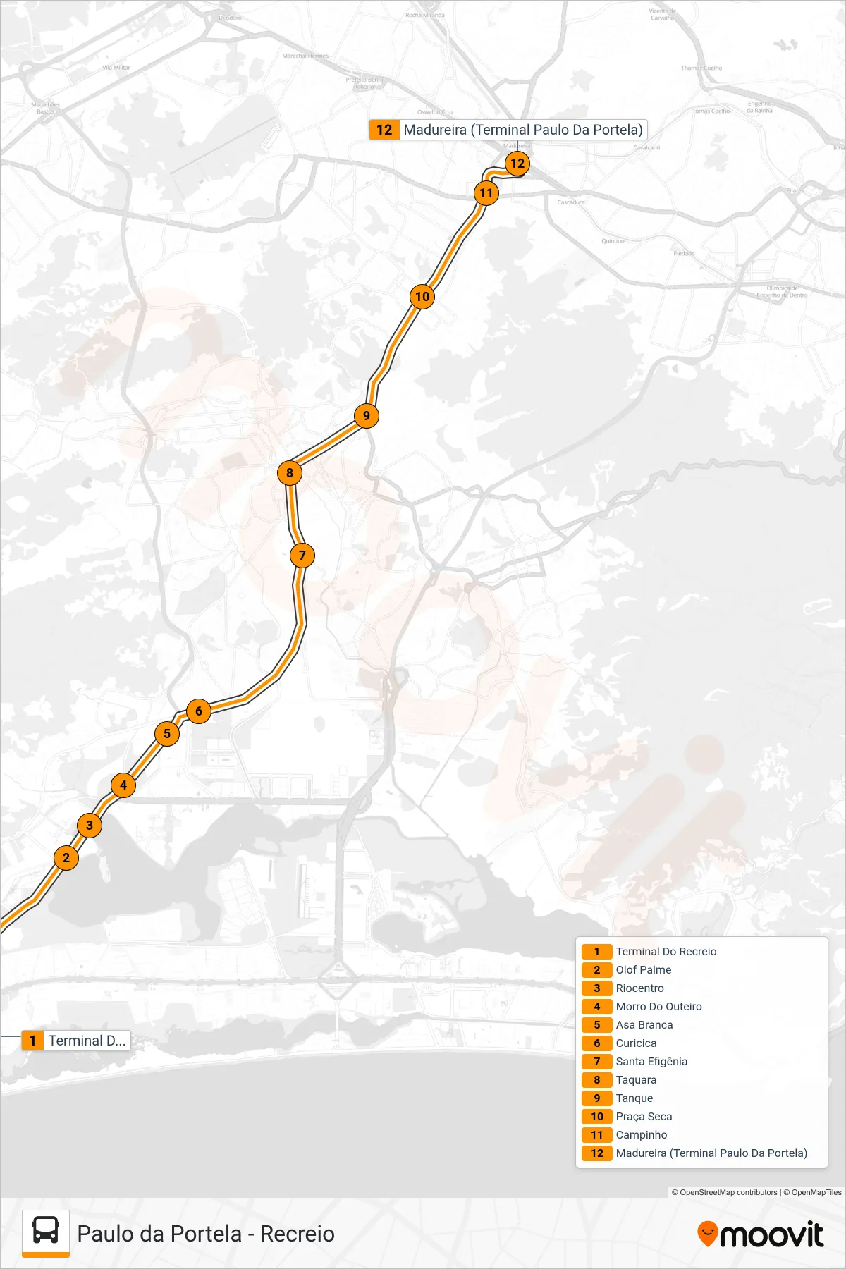 Rota e paradas da linha de ônibus SE10 (Paulo da Portela) no mapa
