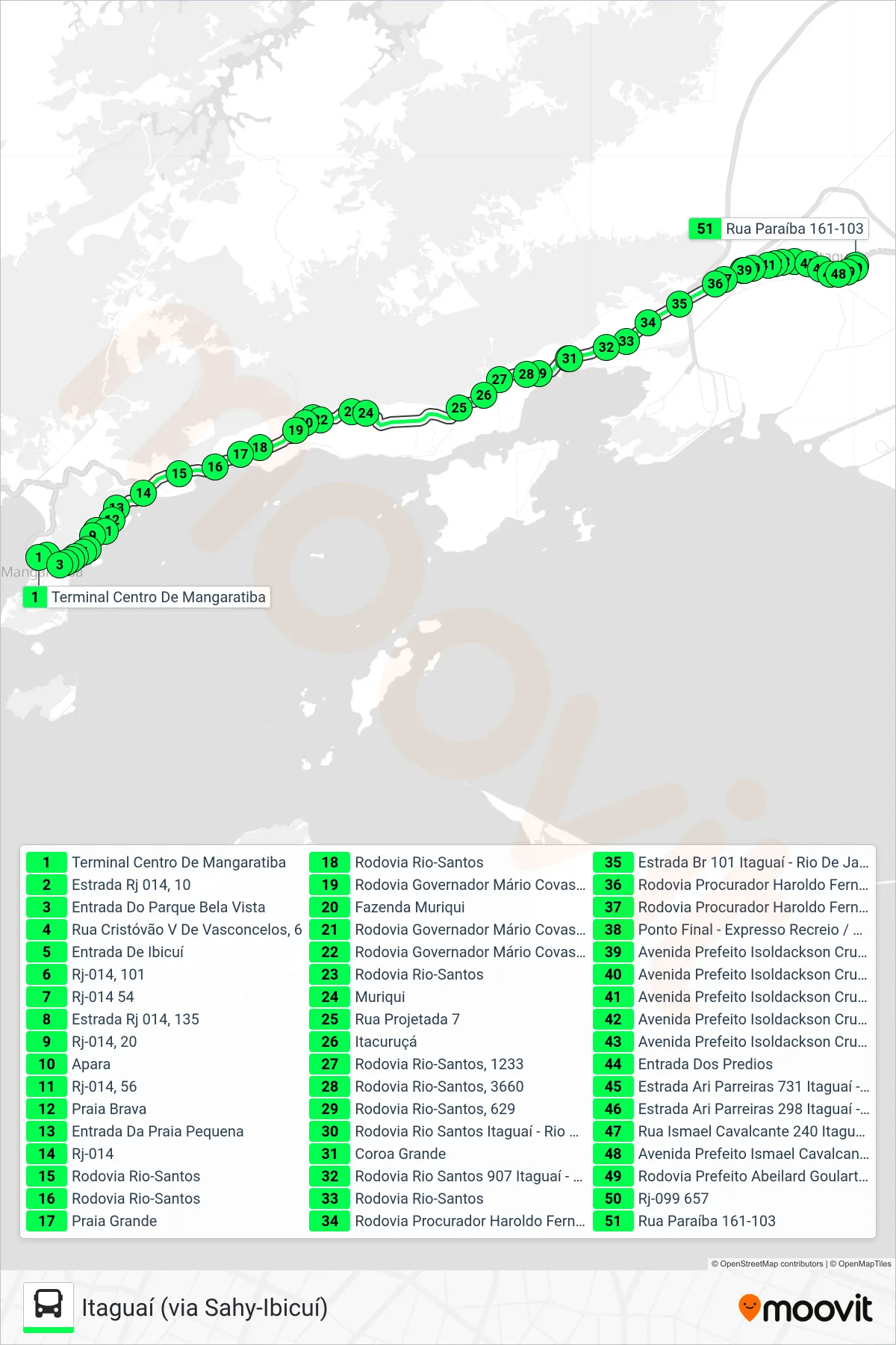 Rota e paradas da linha de ônibus V123 (Itaguaí (via Sahy-Ibicuí)) no mapa
