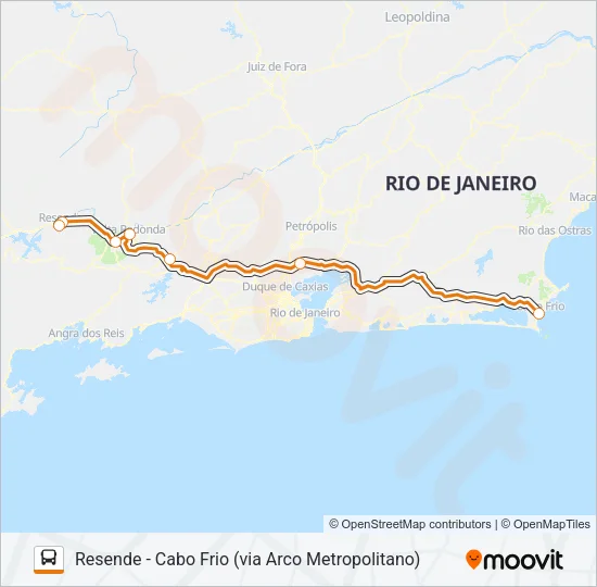 RESENDE - CABO FRIO (VIA ARCO METROPOLITANO) Bus Line Map