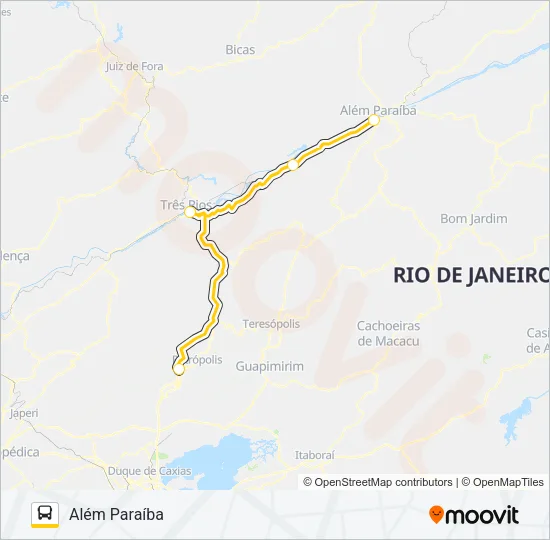 PETRÓPOLIS - ALÉM PARAÍBA Bus Line Map