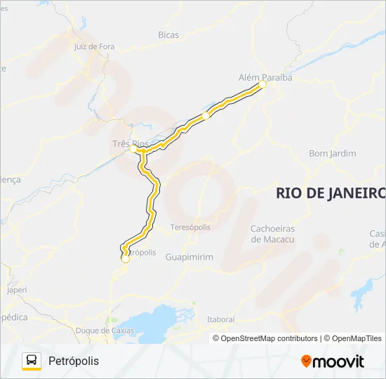 PETRÓPOLIS - ALÉM PARAÍBA Bus Line Map