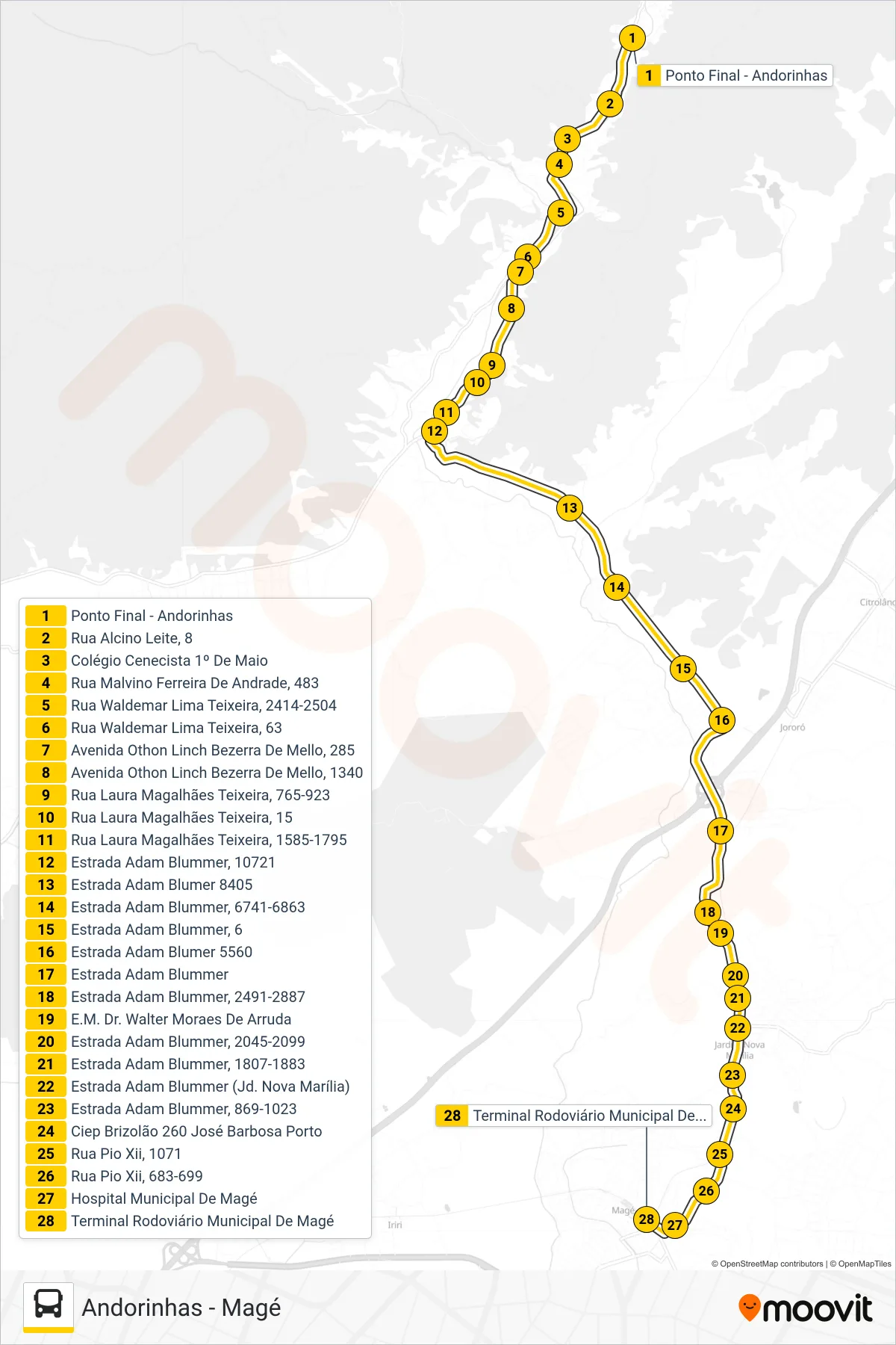TZ08 bus Line (Magé) route and stops on a map
