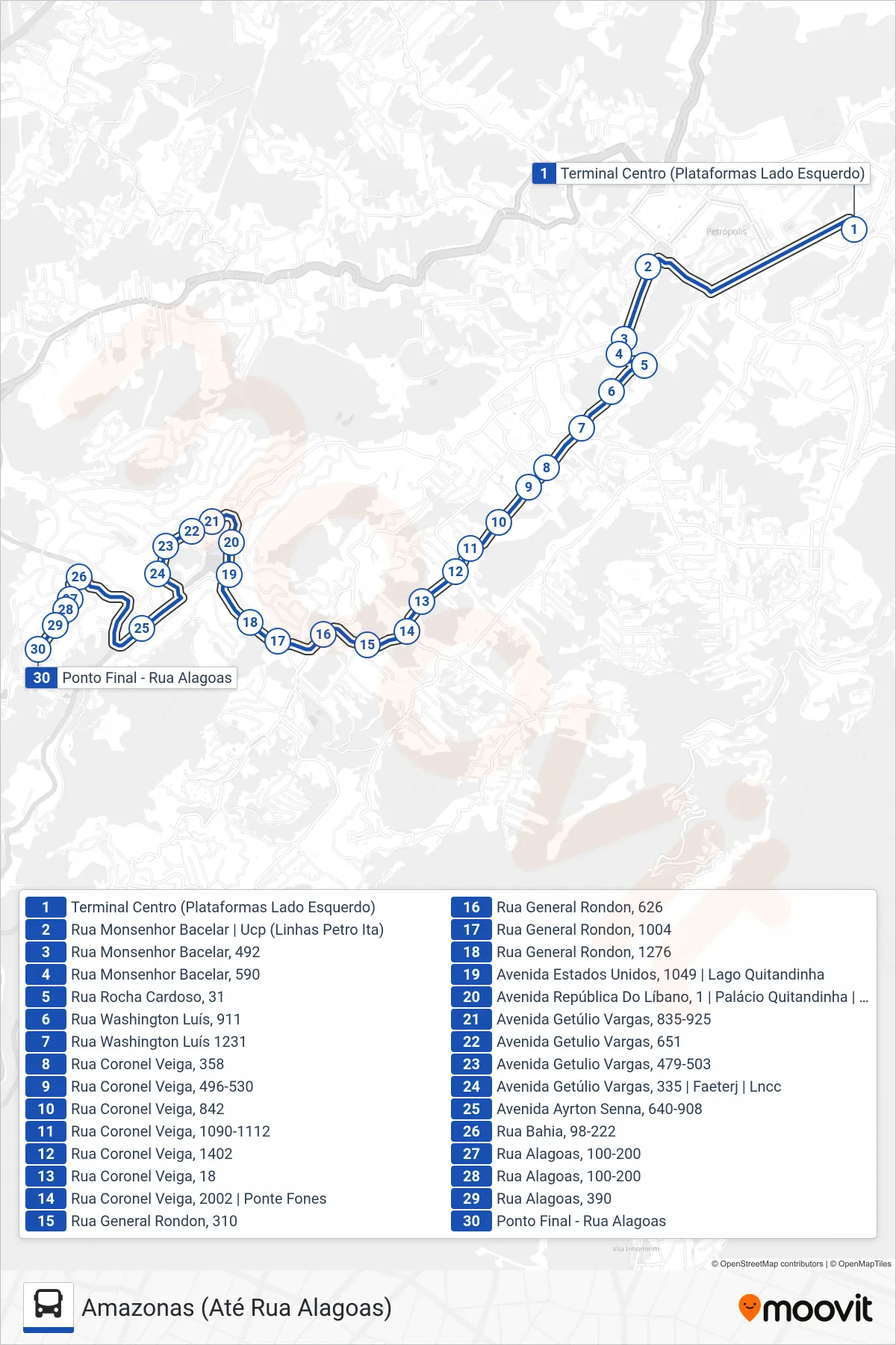 655 bus Line (Amazonas (Até Rua Alagoas)) route and stops on a map
