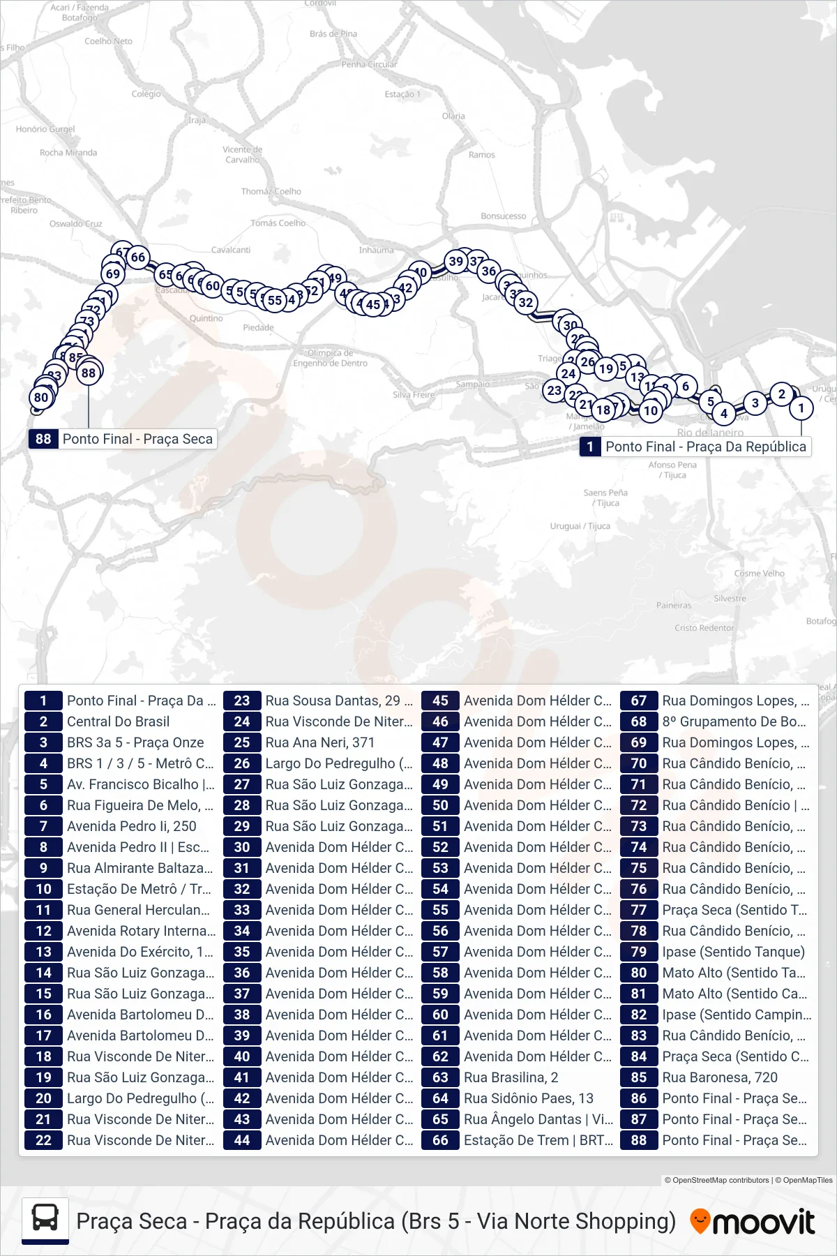 371 bus Line (Praça Seca (Desvio - Área De Lazer)) route and stops on a map