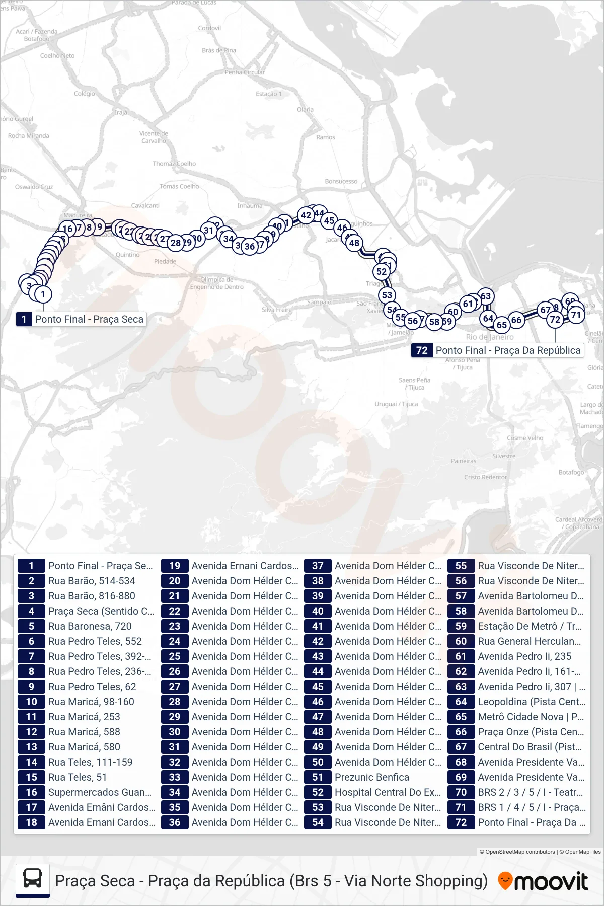 Rota e paradas da linha de ônibus 371 (Praça Da República) no mapa