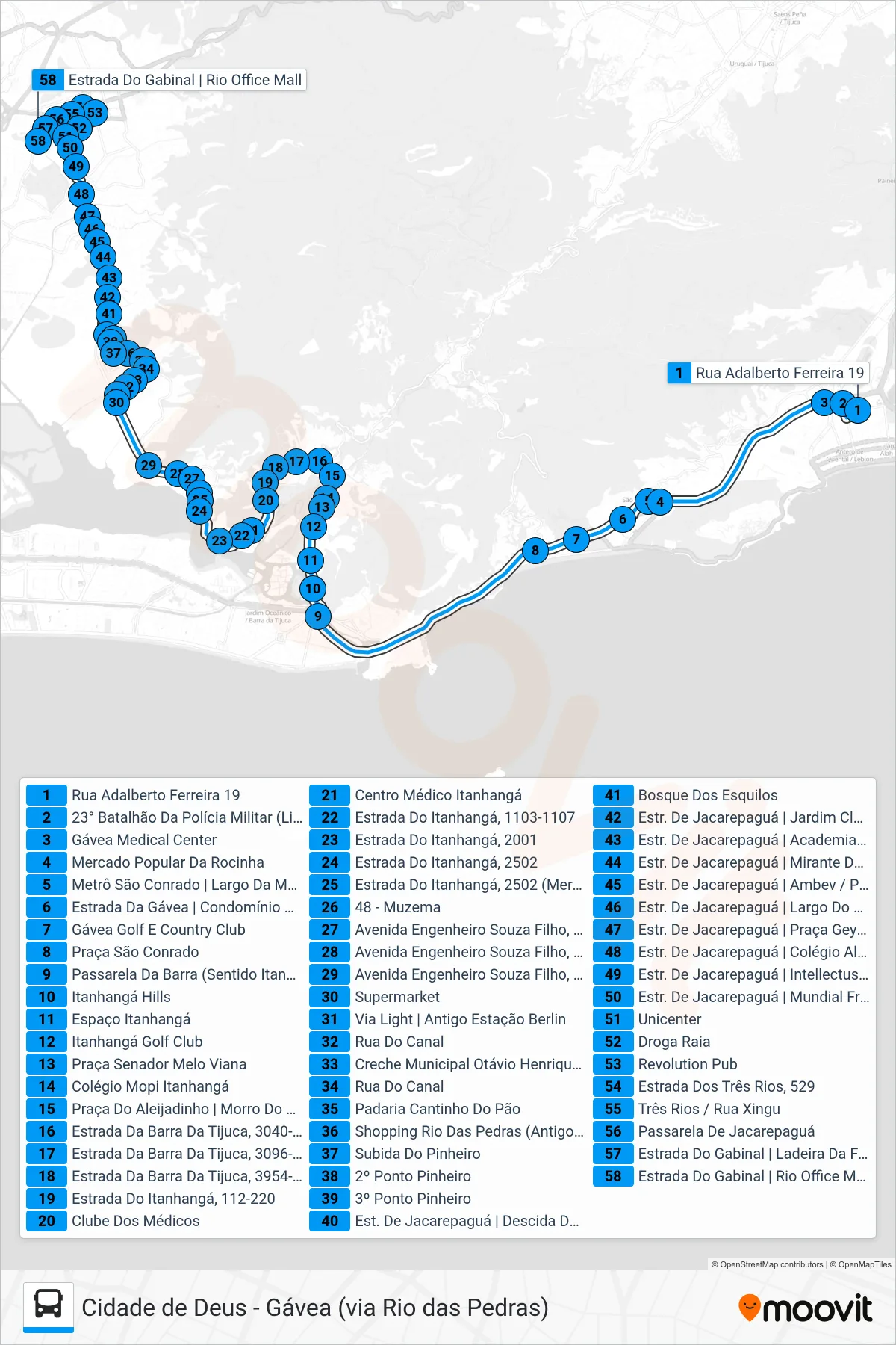 Rota e paradas da linha de ônibus  550  (Freguesia (Feira Livre)) no mapa