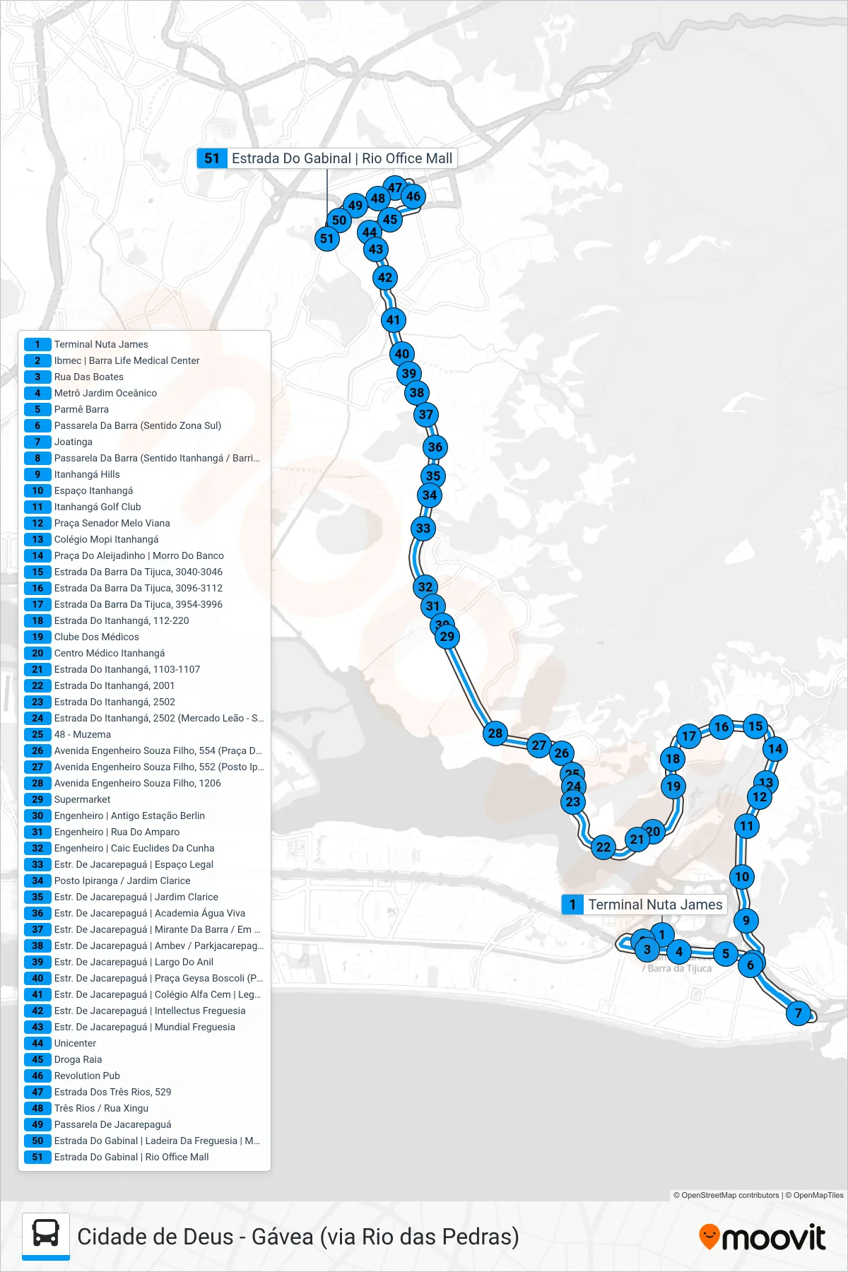 550 bus Line (Jardim Oceânico → Freguesia) route and stops on a map