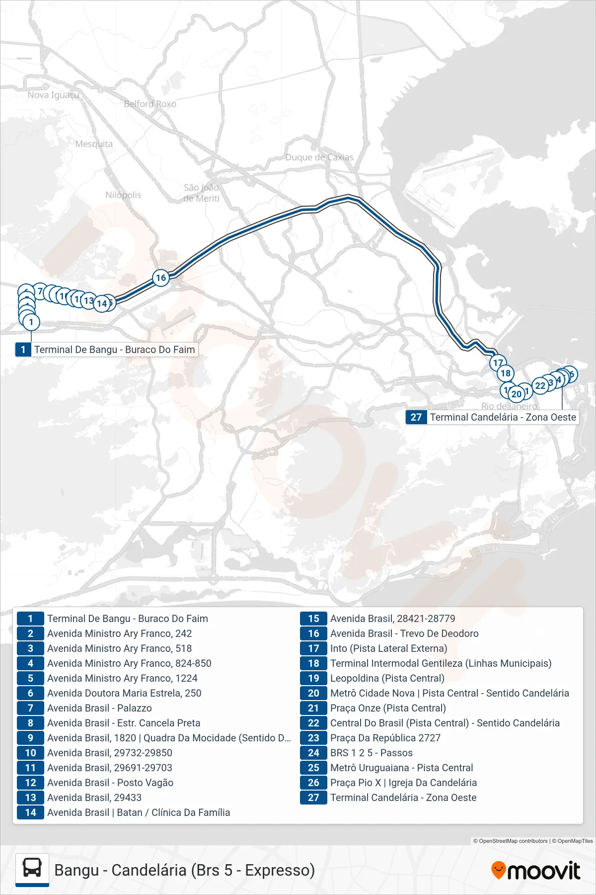 Rota e paradas da linha de ônibus 369 (Candelária (Expresso)) no mapa