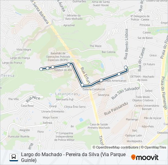 Mapa da linha LARGO DO MACHADO - PEREIRA DA SILVA (VIA PARQUE GUINLE) de ônibus