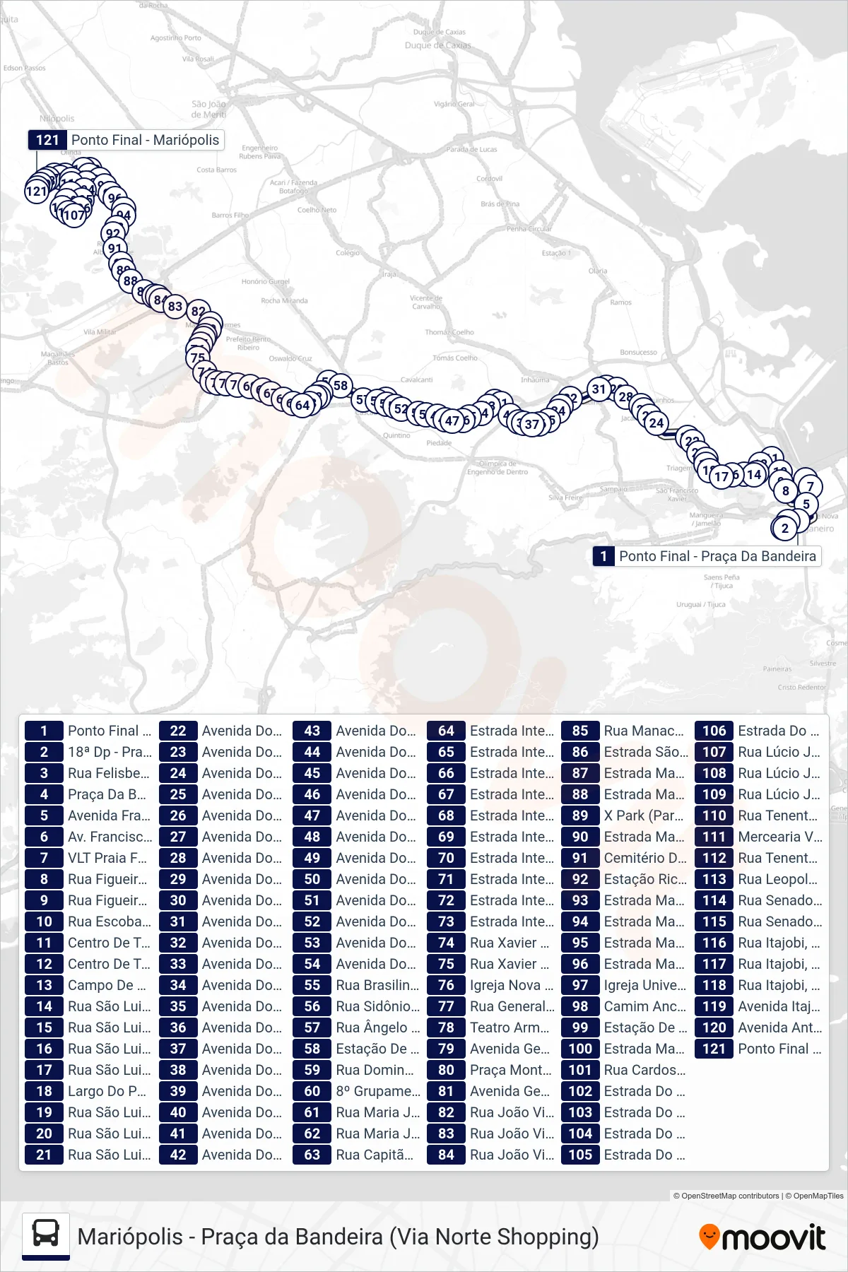 Rota e paradas da linha de ônibus  624  (Mariópolis) no mapa