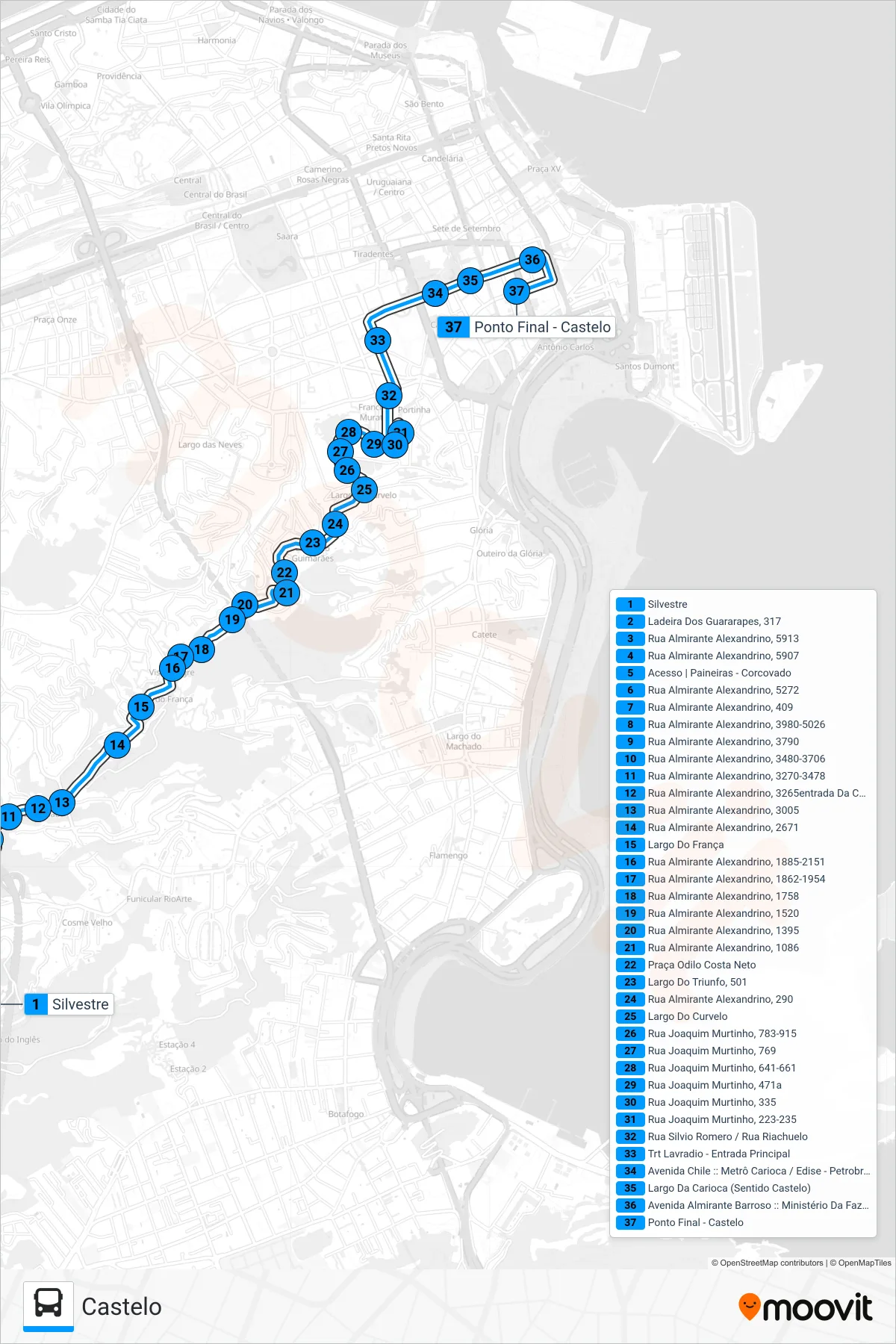 006 bus Line (Castelo) route and stops on a map