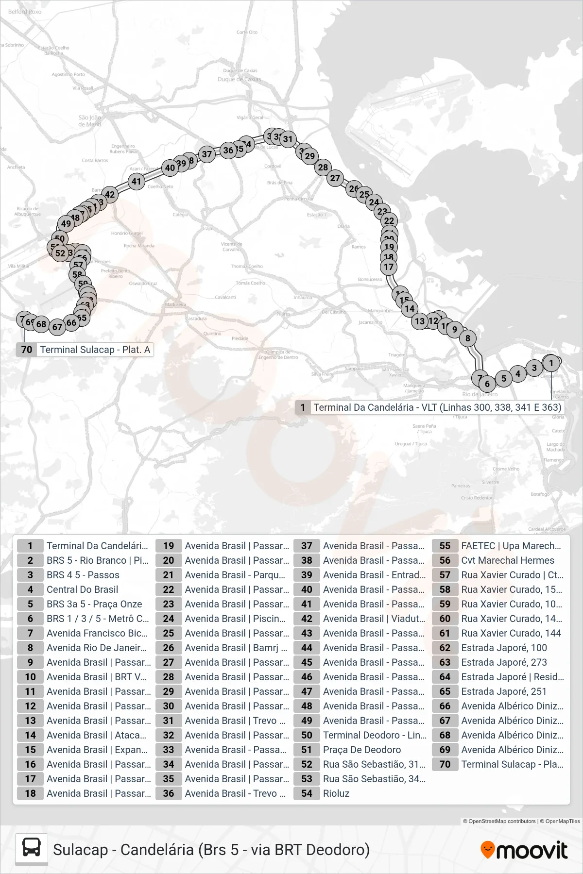Rota e paradas da linha de ônibus 300 (Sulacap) no mapa