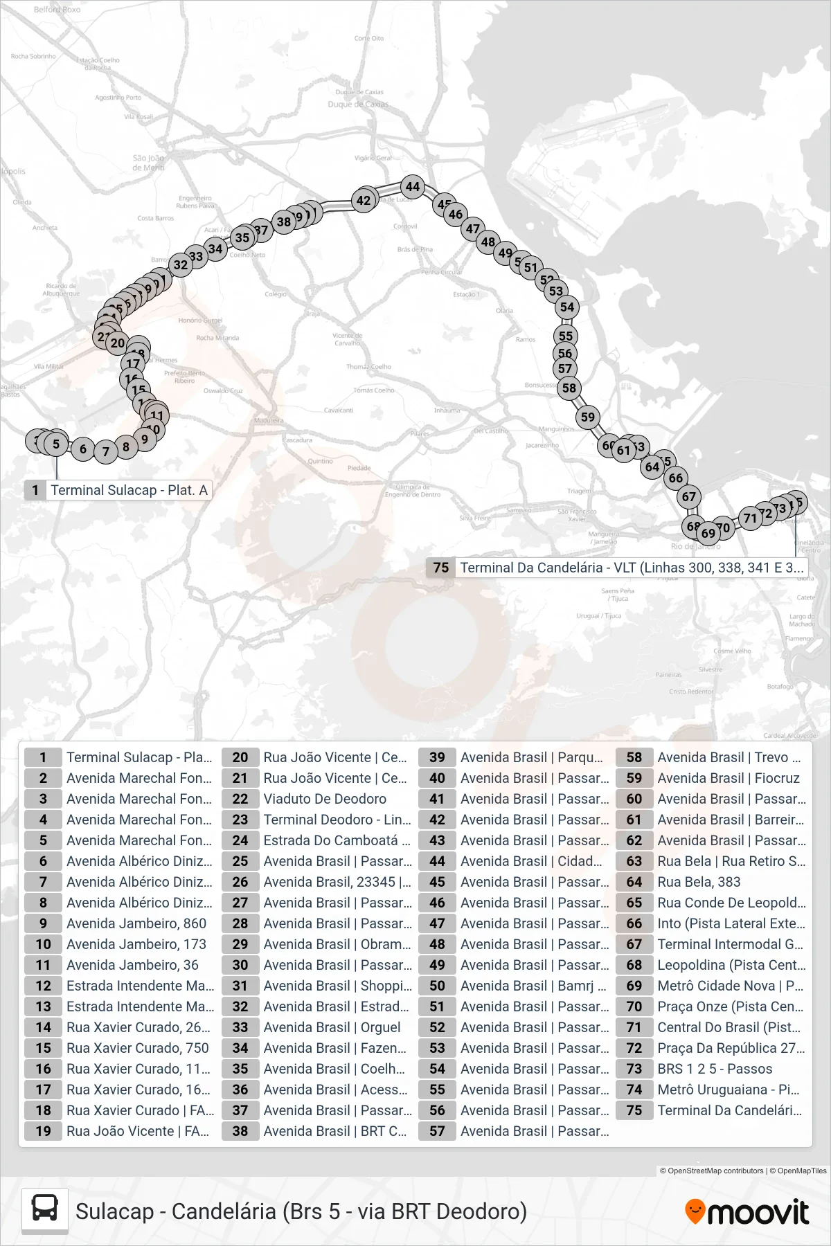 300 bus Line (Candelária) route and stops on a map