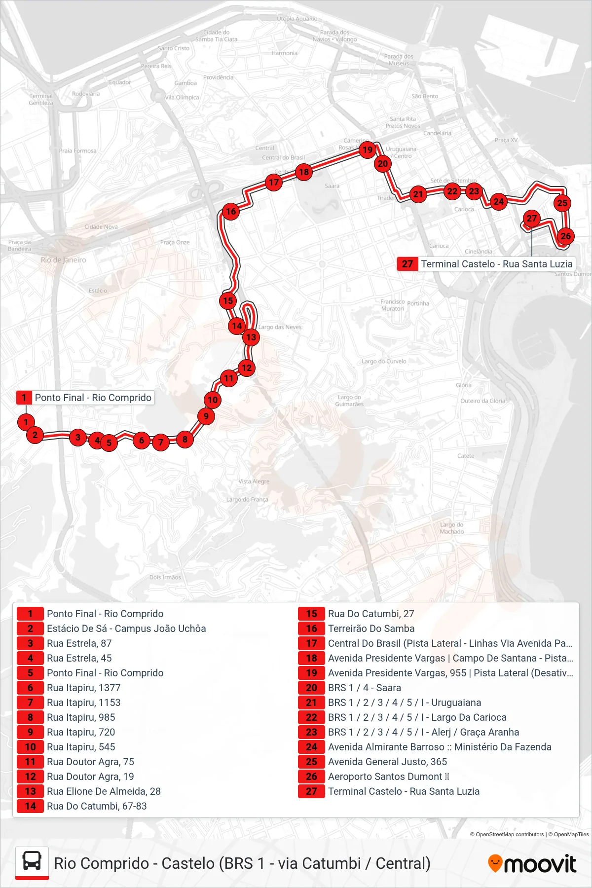 Rota e paradas da linha de ônibus 202 (Castelo) no mapa