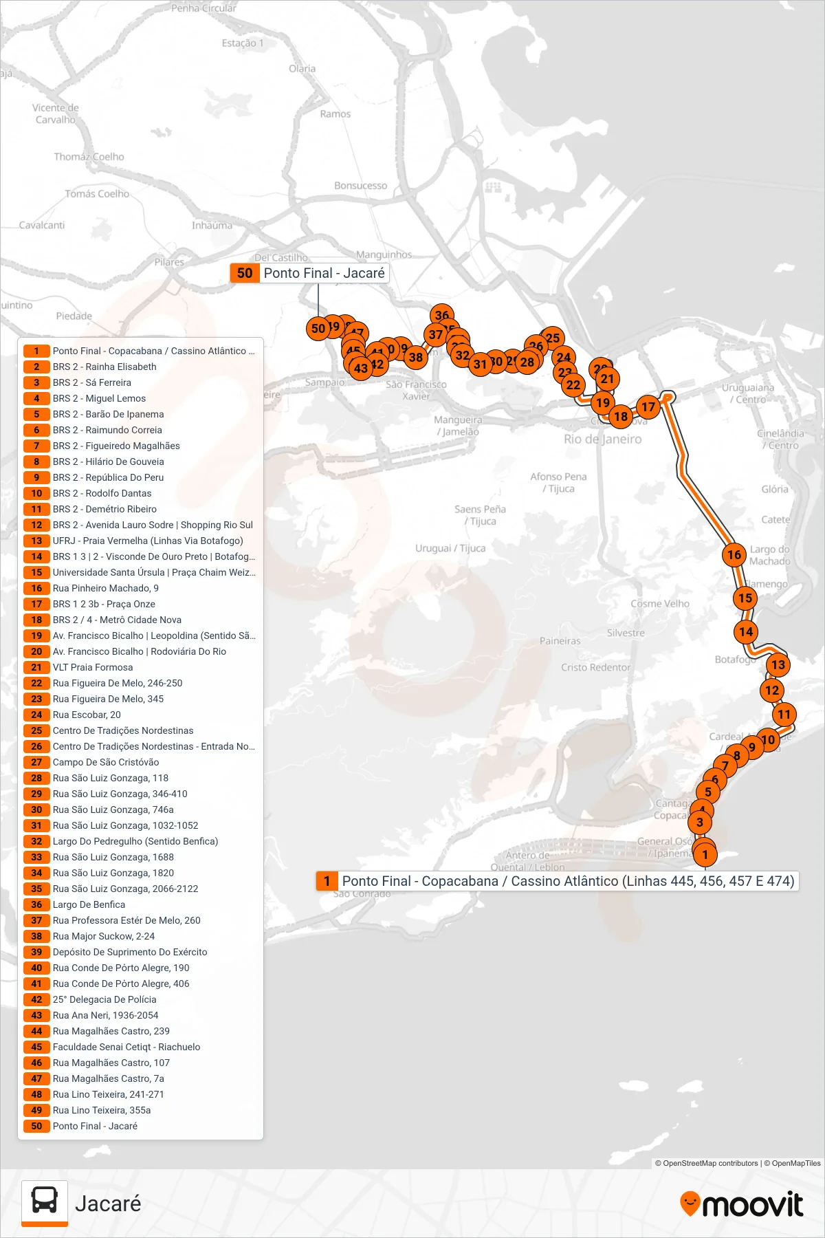 Rota e paradas da linha de ônibus  474  (Jacaré) no mapa