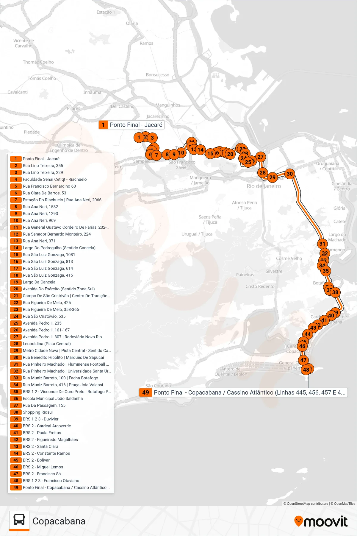 Rota e paradas da linha de ônibus 474 (Copacabana) no mapa