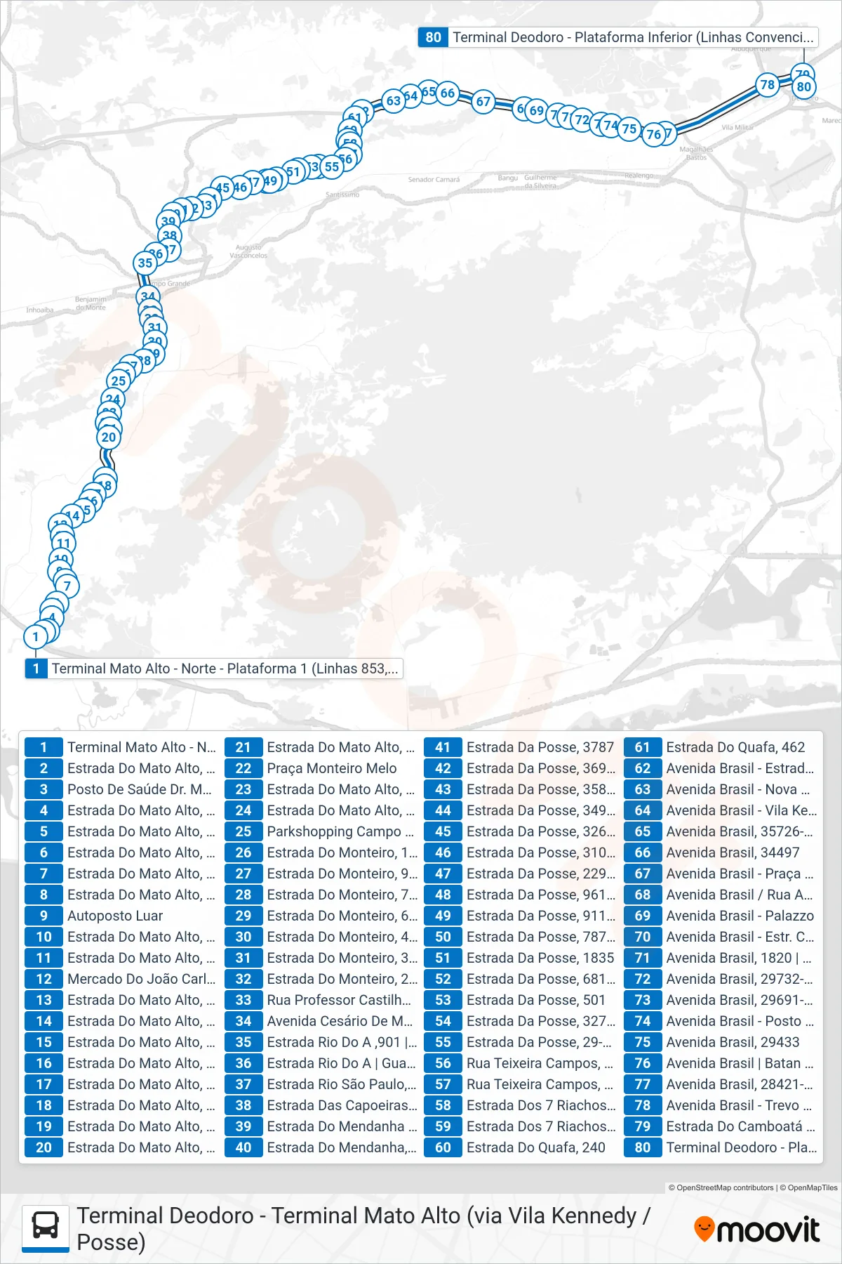 853 bus Line (Terminal Deodoro) route and stops on a map