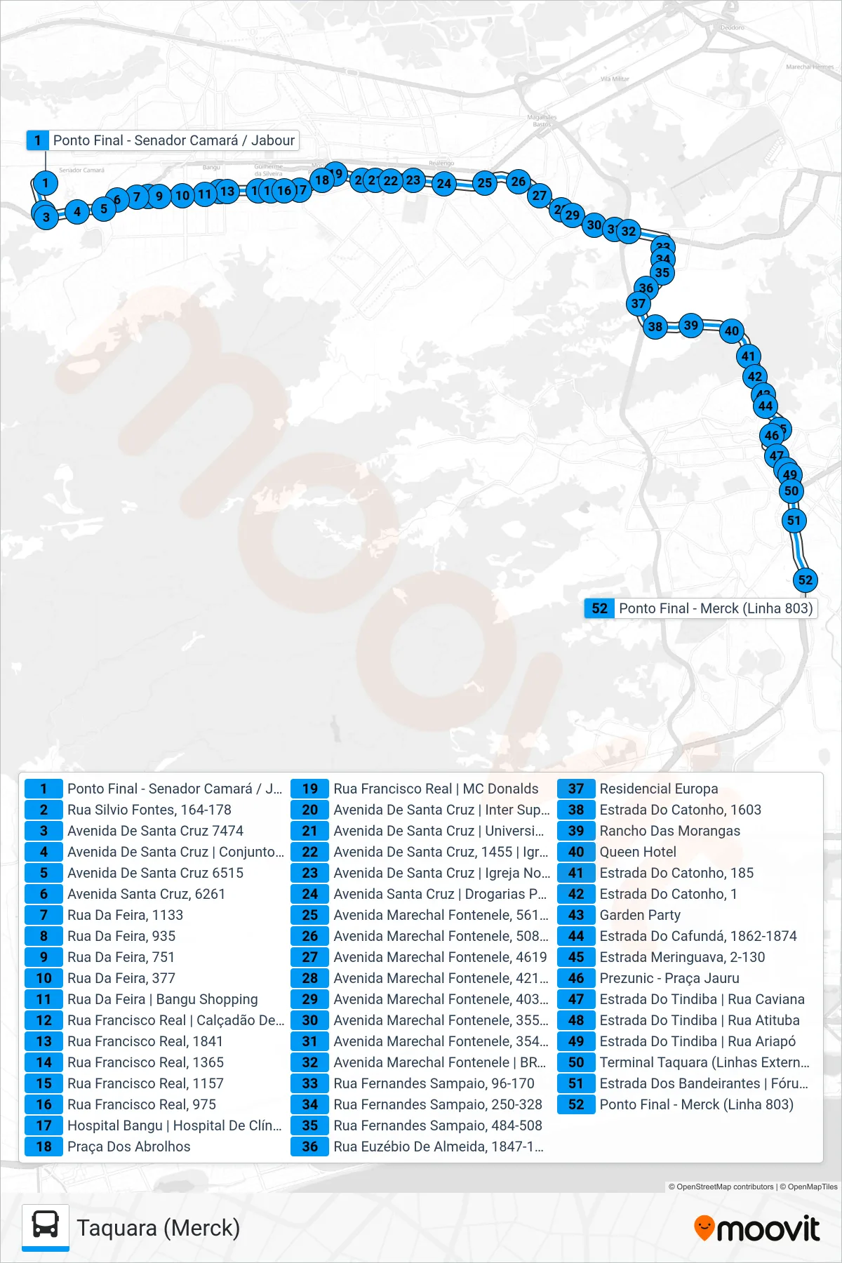 Rota e paradas da linha de ônibus 803 (Taquara (Merck)) no mapa