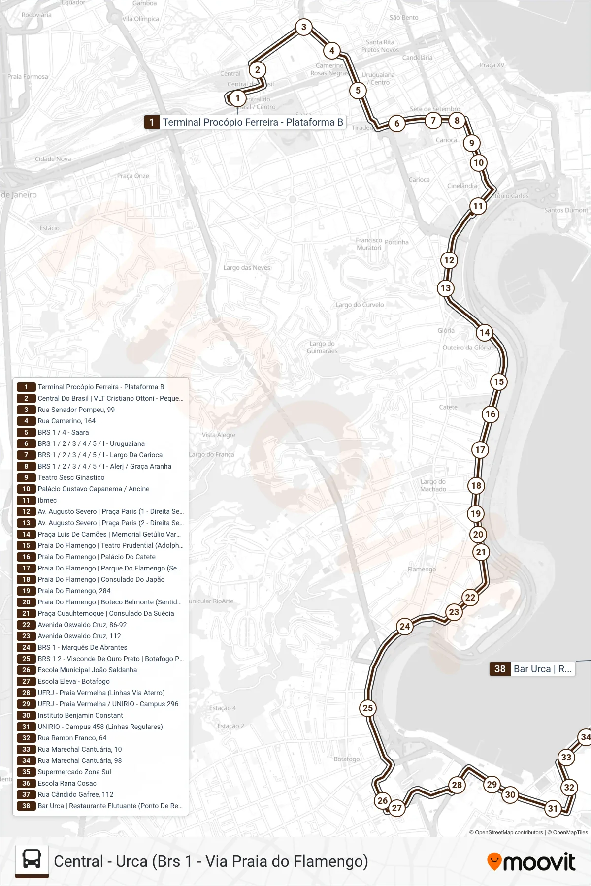 107 bus Line (Urca) route and stops on a map
