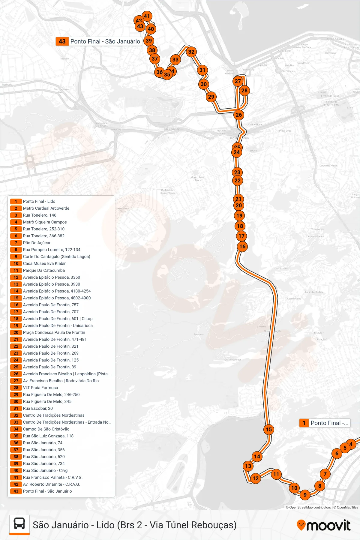 Rota e paradas da linha de ônibus 473 (São Januário) no mapa