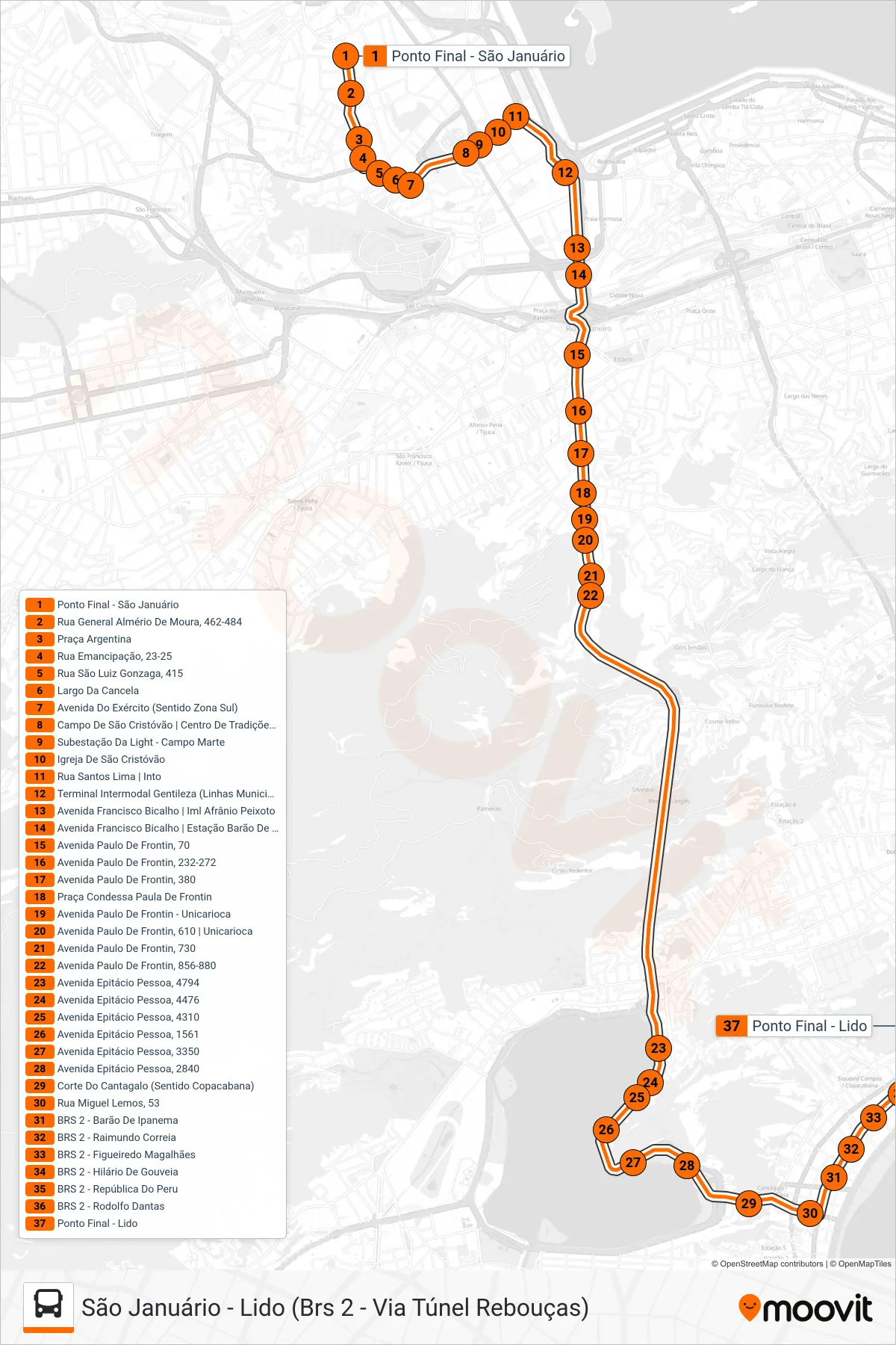 Rota e paradas da linha de ônibus 473 (Lido) no mapa