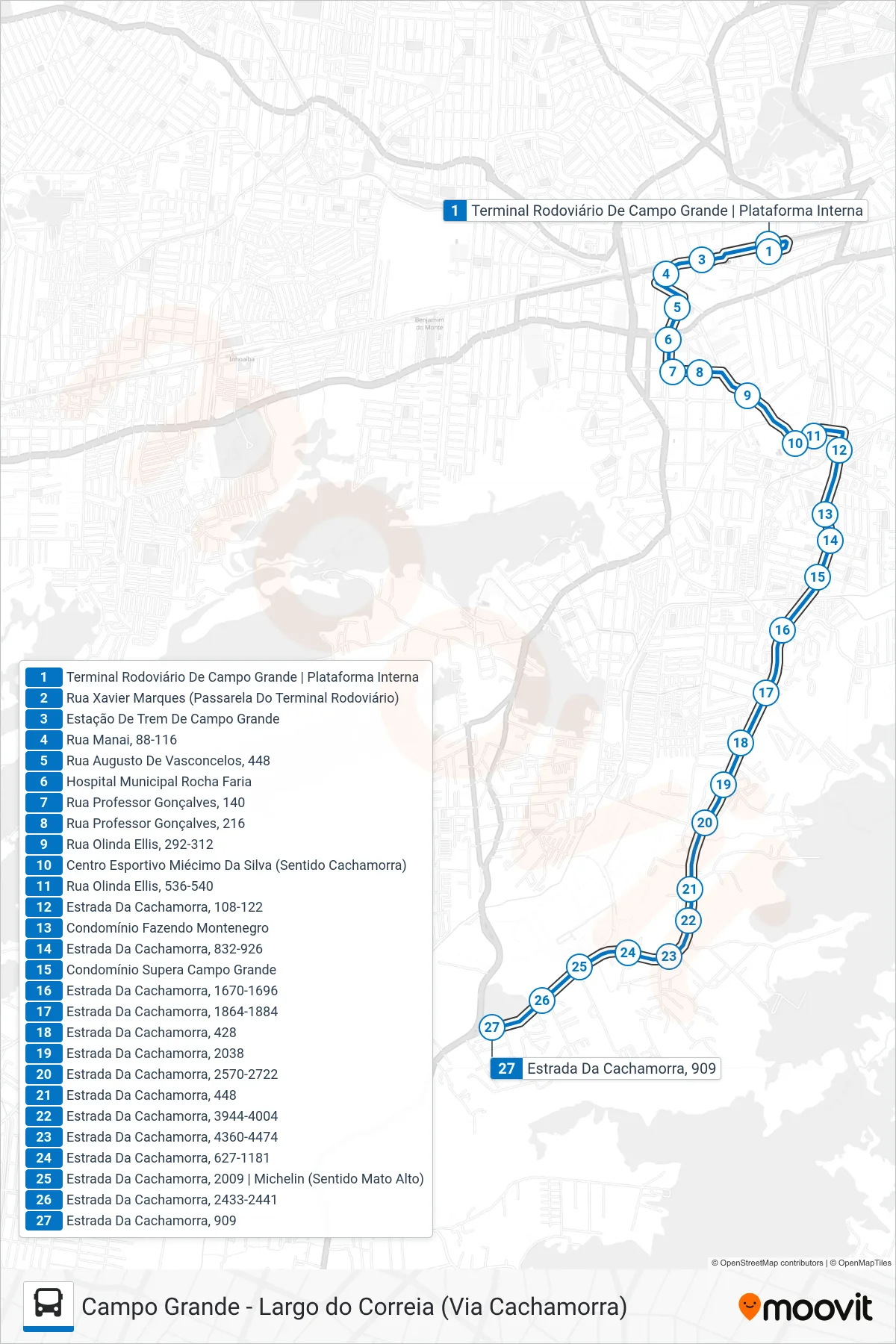 Rota e paradas da linha de ônibus  835  (Largo Do Correia) no mapa