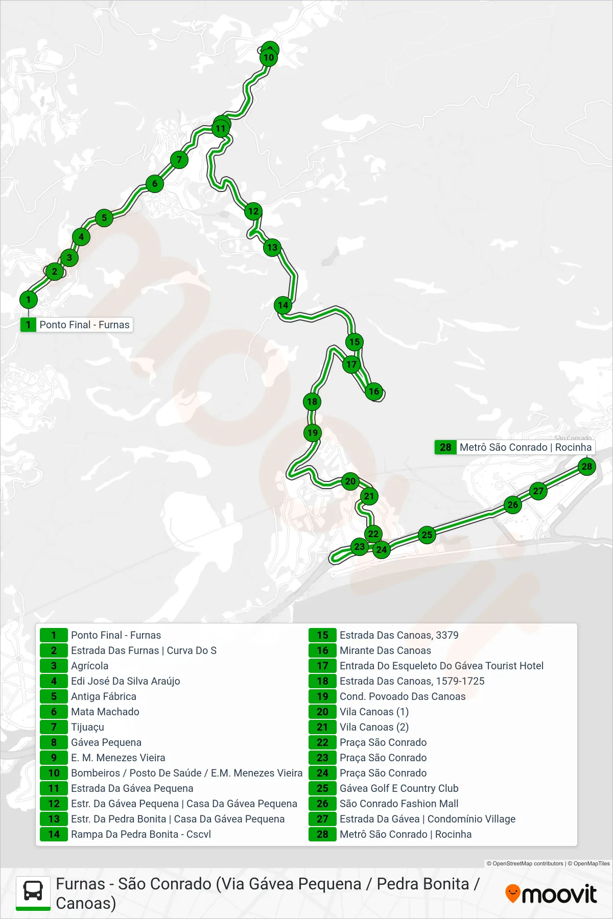 448 bus Line (São Conrado) route and stops on a map