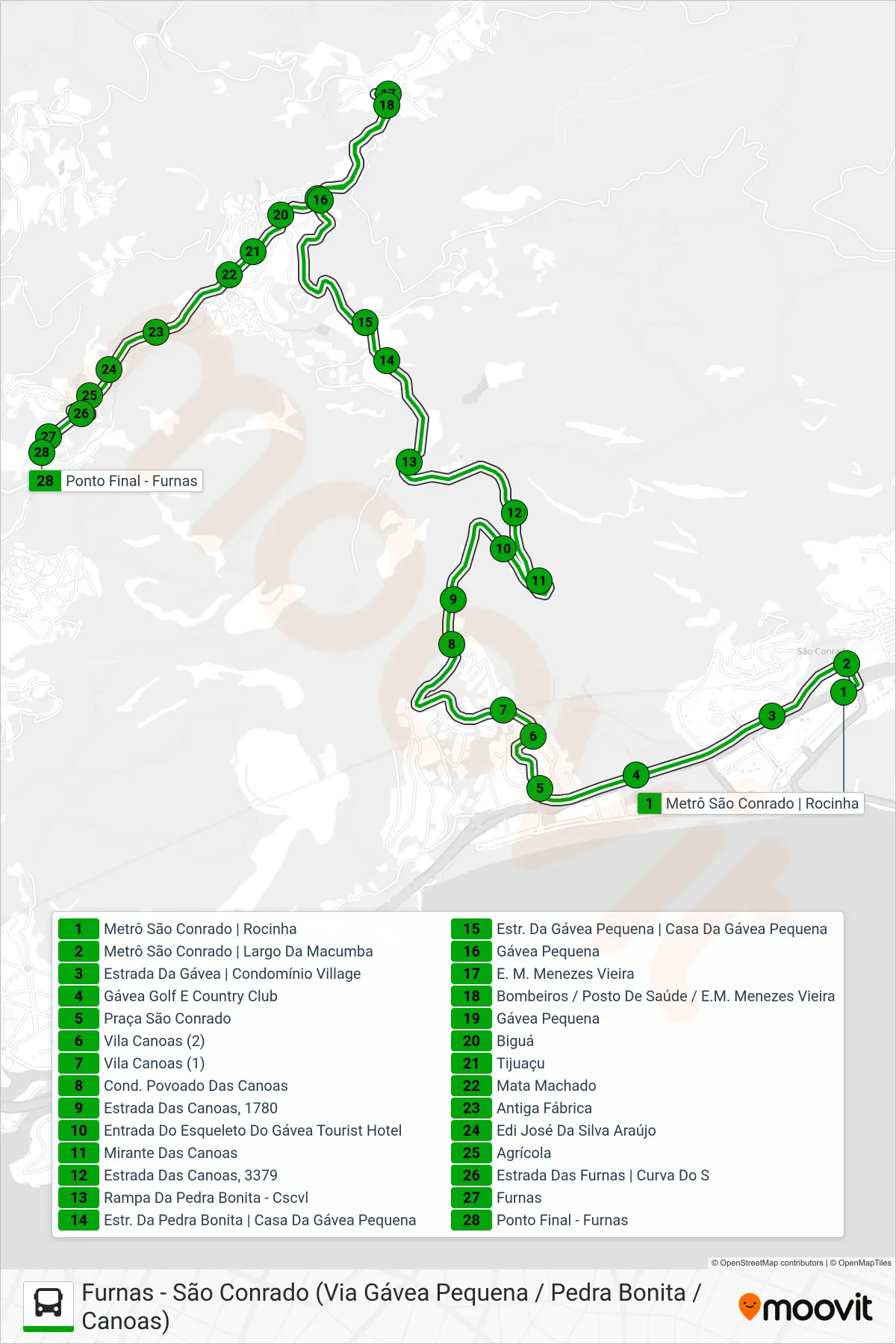 448 bus Line (Furnas) route and stops on a map