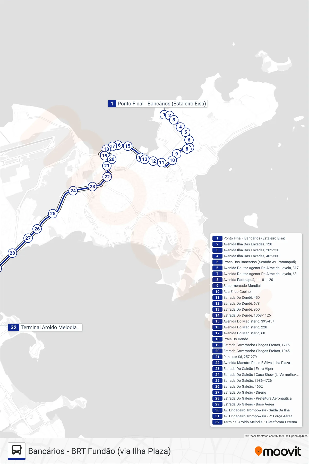 SPB 326 bus Line (BRT Fundão) route and stops on a map