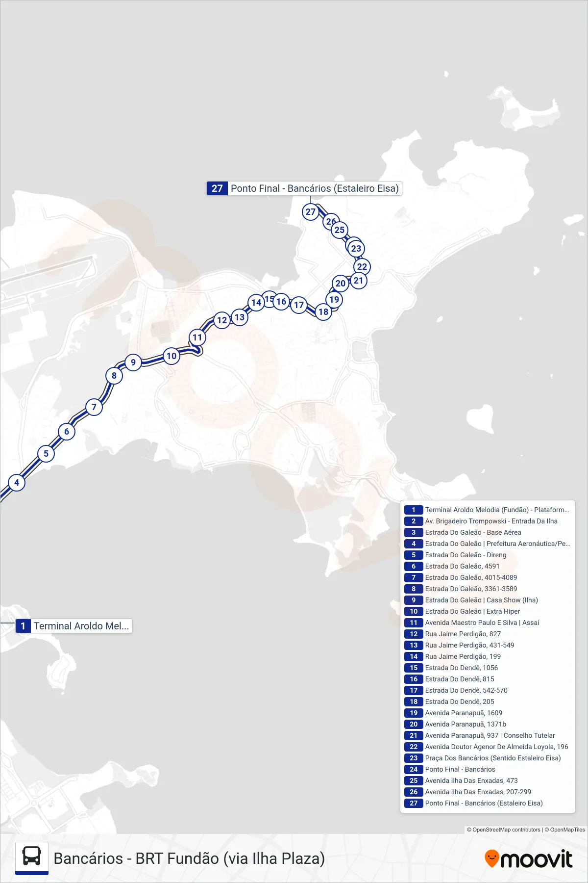 Rota e paradas da linha de ônibus SPB 326 (Bancários) no mapa