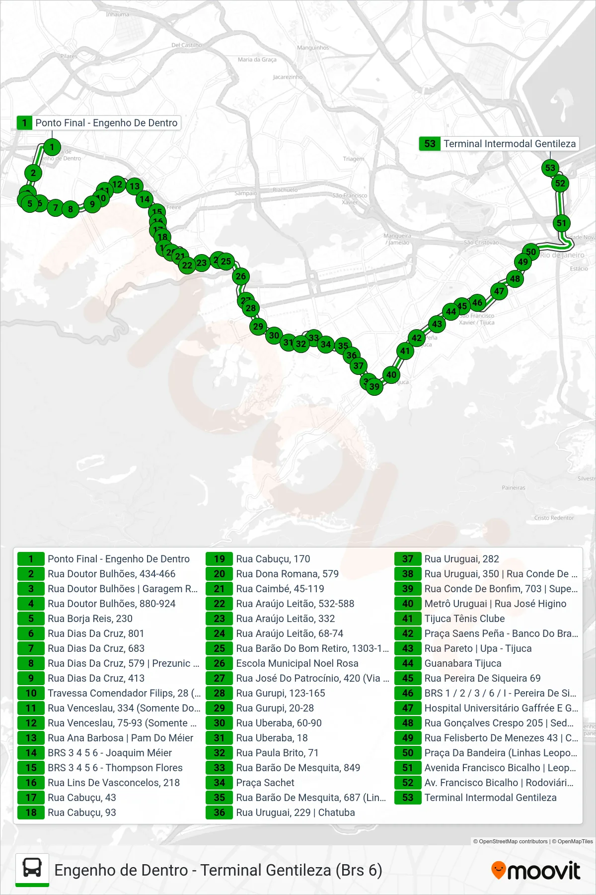 606 bus Line (Terminal Gentileza (Área De Lazer)) route and stops on a map