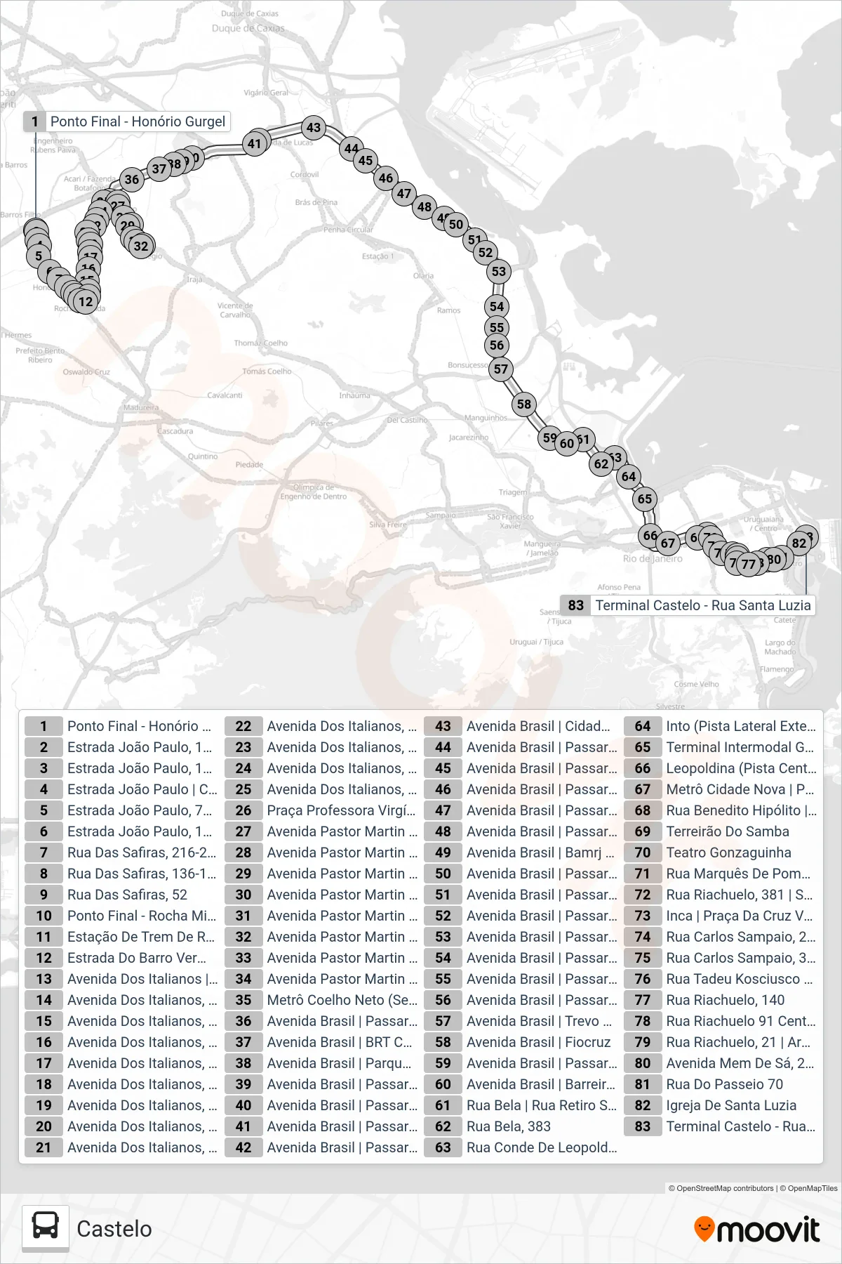362 bus Line (Castelo) route and stops on a map