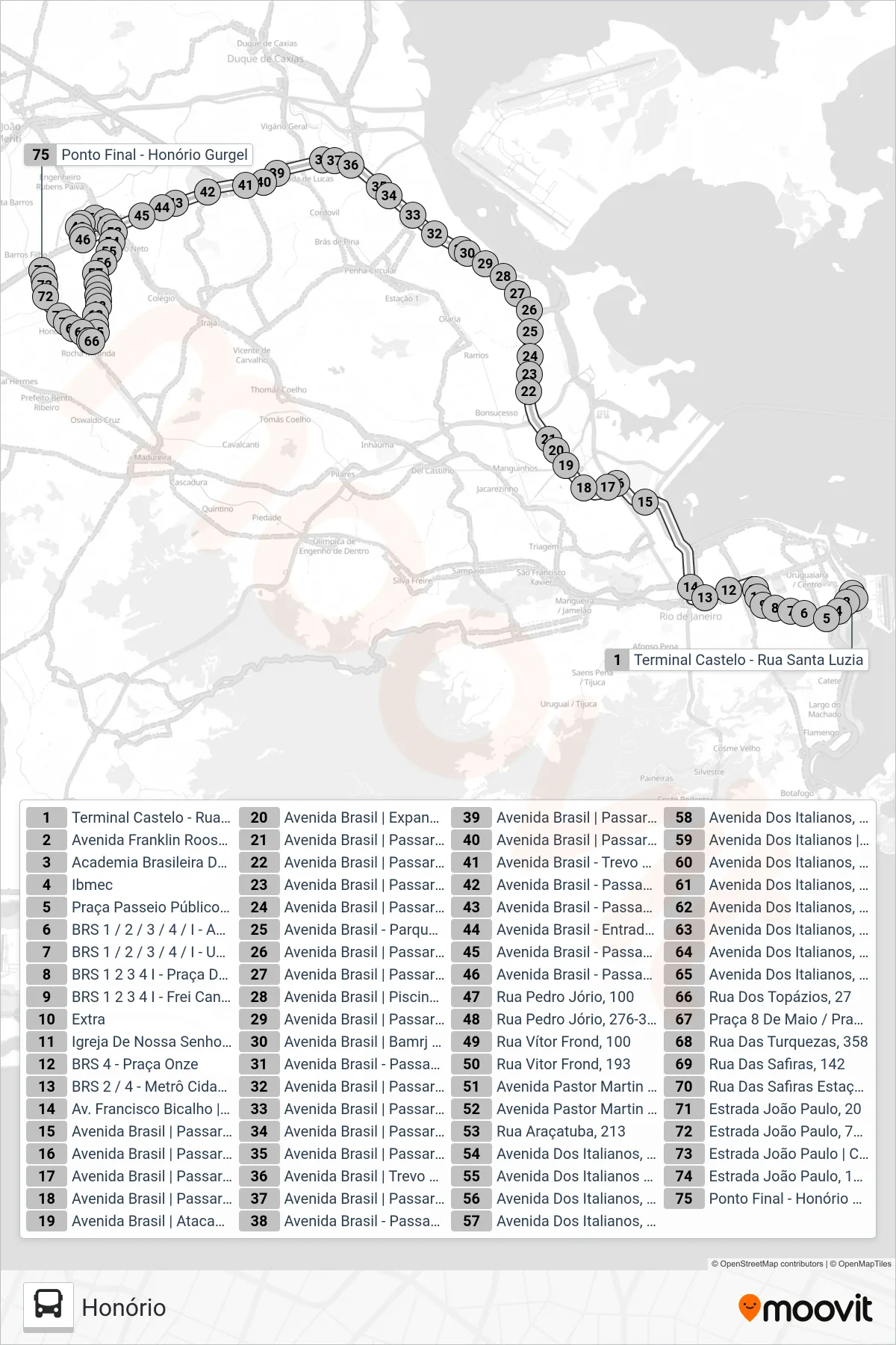 362 bus Line (Honório) route and stops on a map