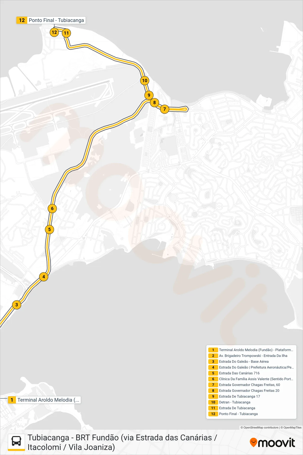 922 bus Line (Tubiacanga) route and stops on a map