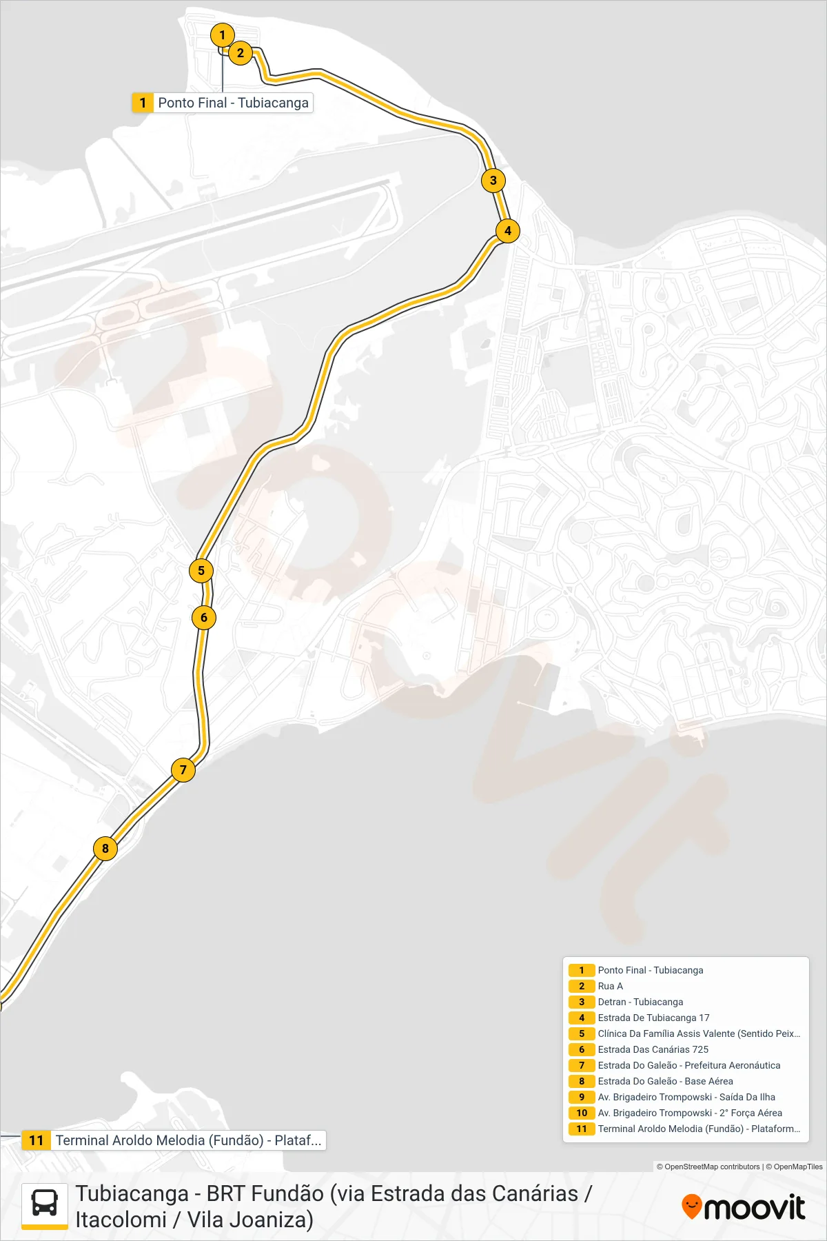 Rota e paradas da linha de ônibus 922 (BRT Fundão) no mapa