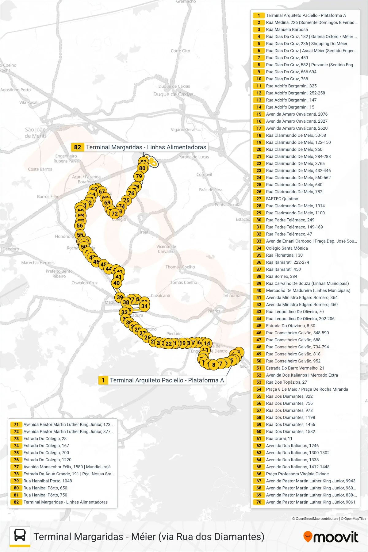 Rota e paradas da linha de ônibus 685 (Terminal Margaridas) no mapa