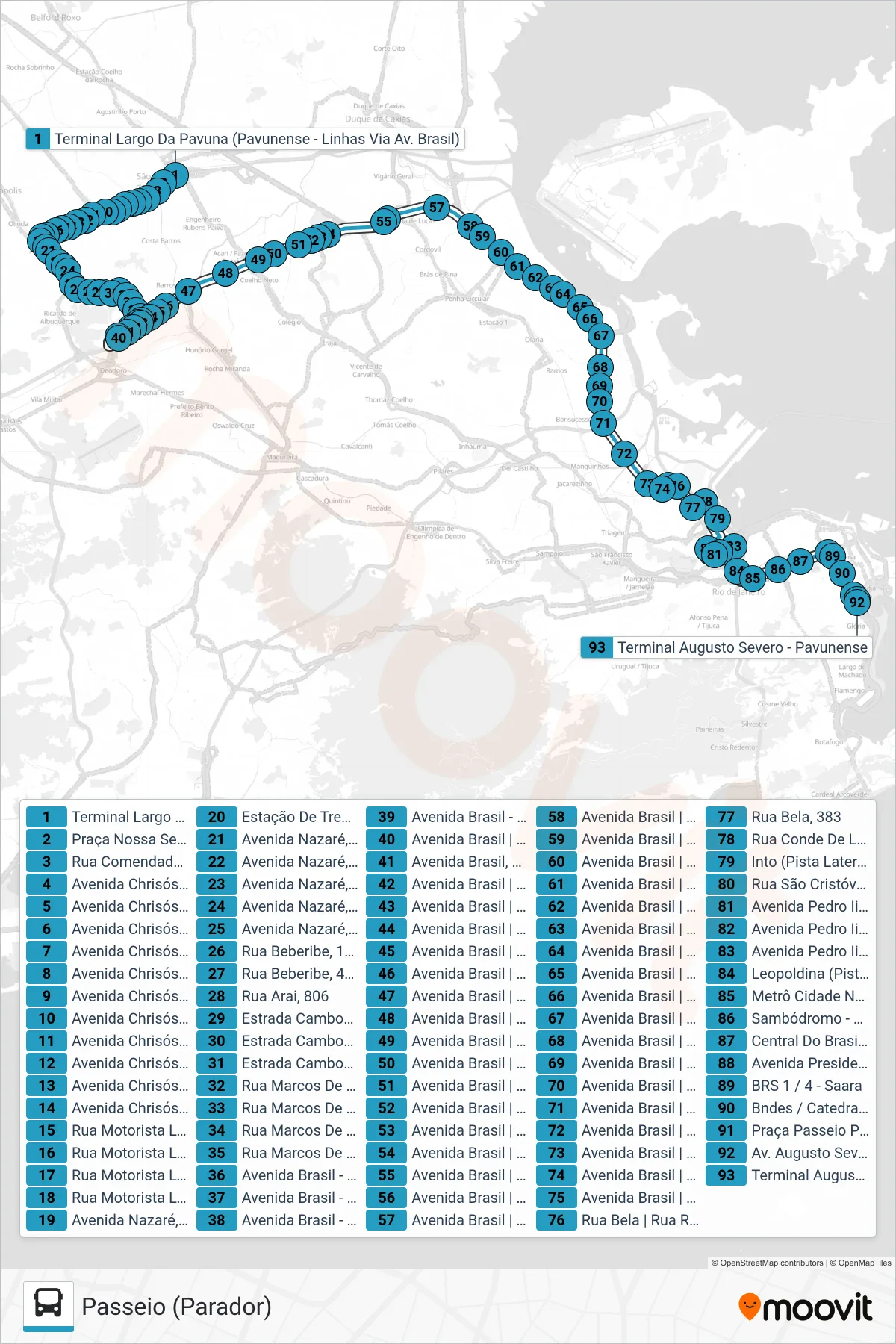 Rota e paradas da linha de ônibus 384 (Passeio (Parador)) no mapa