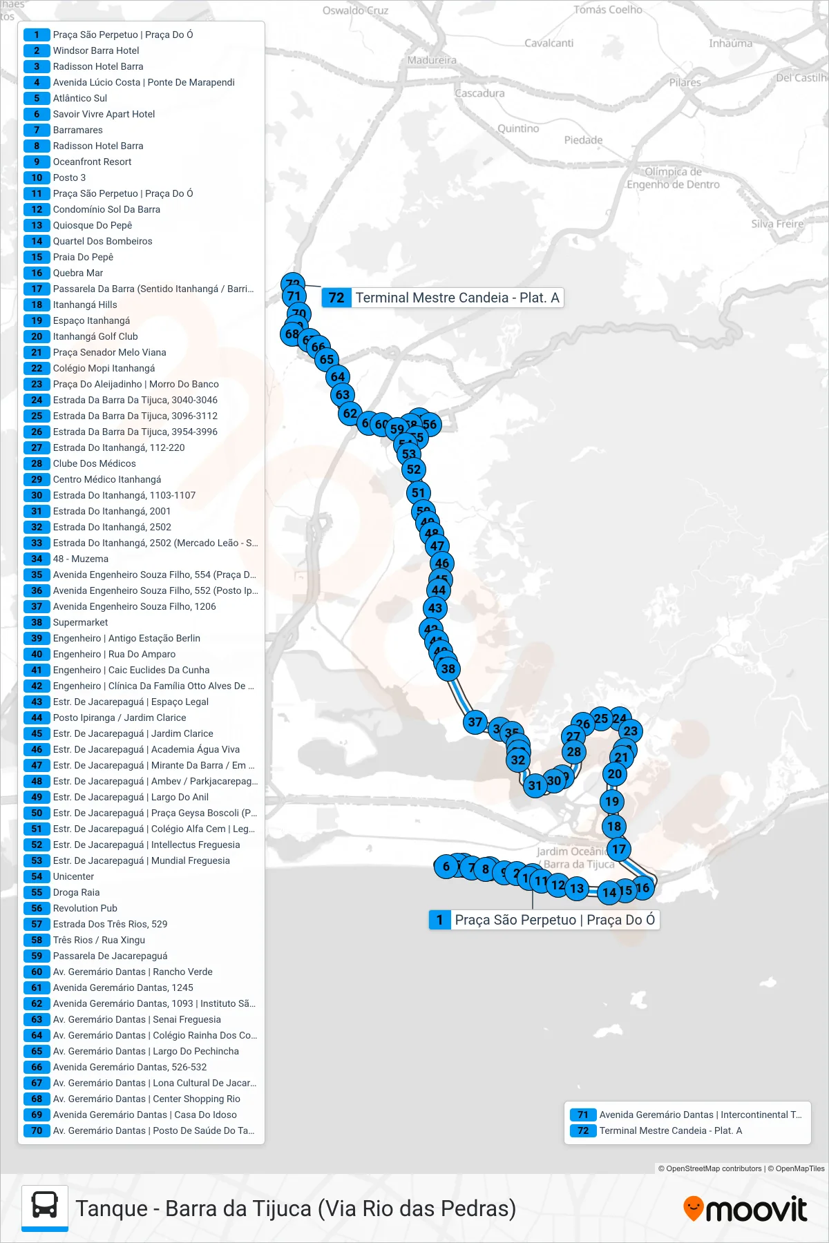 Rota e paradas da linha de ônibus 878 (Tanque) no mapa