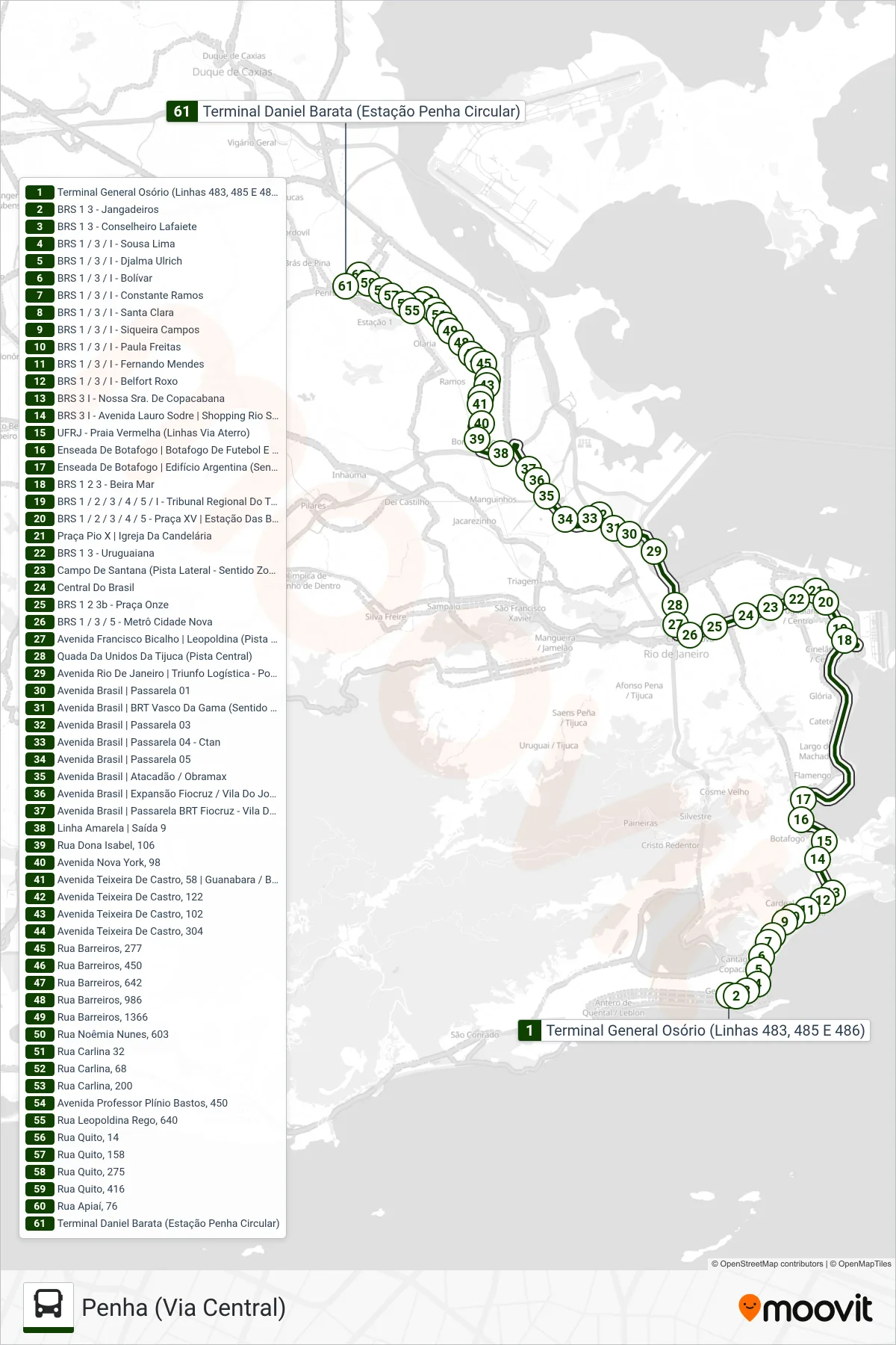 483 bus Line (Penha (Via Central)) route and stops on a map