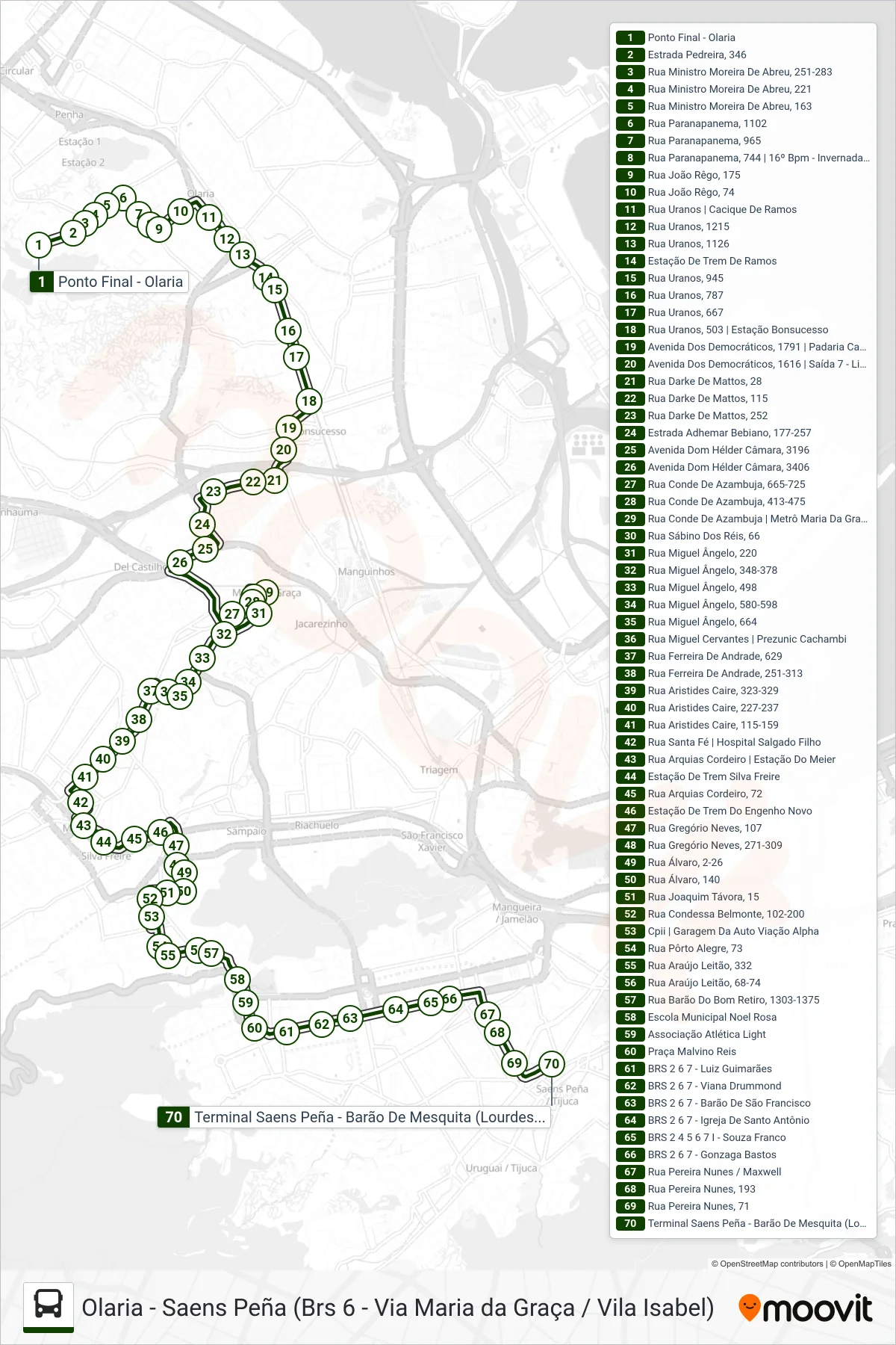 Rota e paradas da linha de ônibus 625 (Saens Peña) no mapa