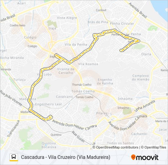 Mapa da linha 721 de ônibus