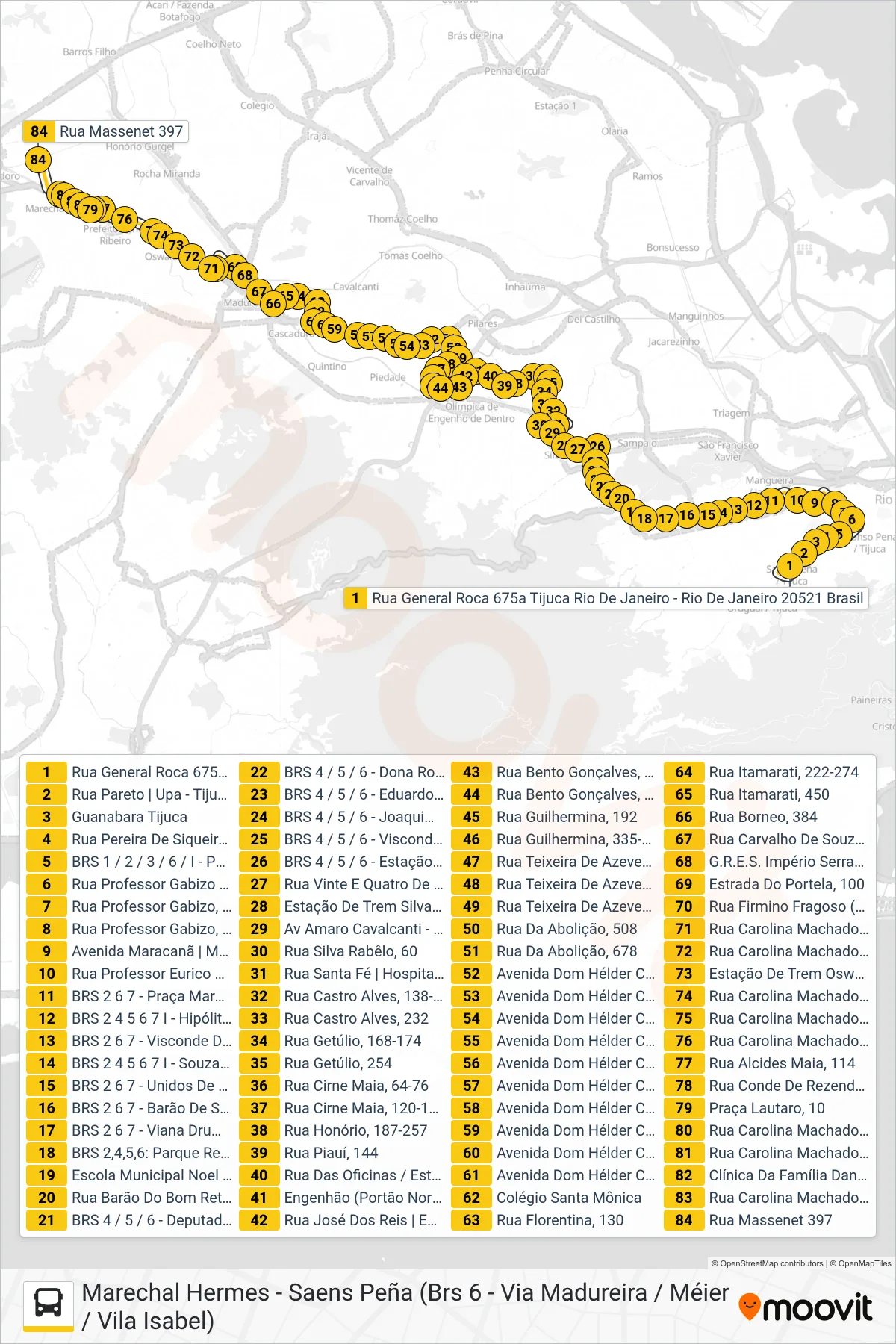 Rota e paradas da linha de ônibus 638 (Marechal Hermes) no mapa