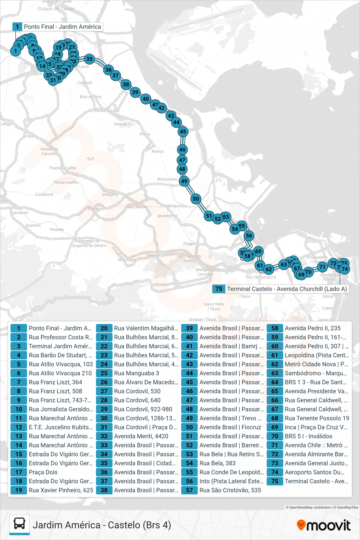 Rota e paradas da linha de ônibus 342 (Castelo) no mapa