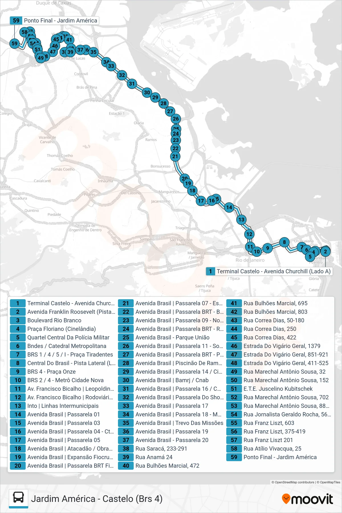Rota e paradas da linha de ônibus 342 (Jardim América) no mapa