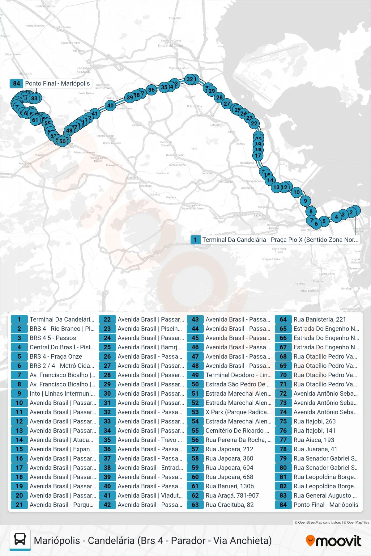 Rota e paradas da linha de ônibus 386 (Mariópolis) no mapa