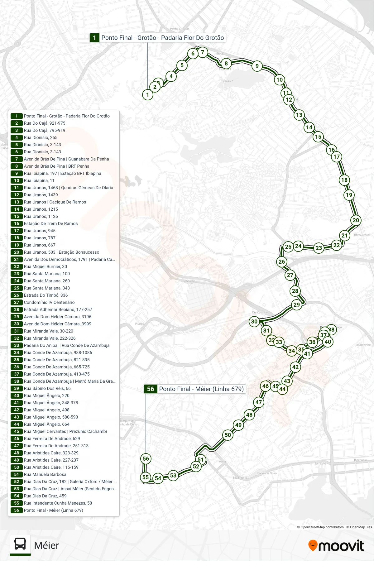 Rota e paradas da linha de ônibus 679 (Méier) no mapa