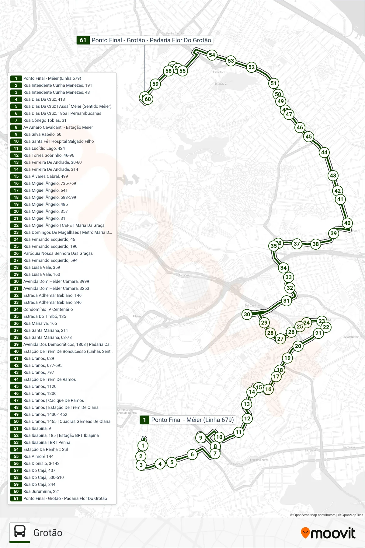 Rota e paradas da linha de ônibus 679 (Grotão) no mapa