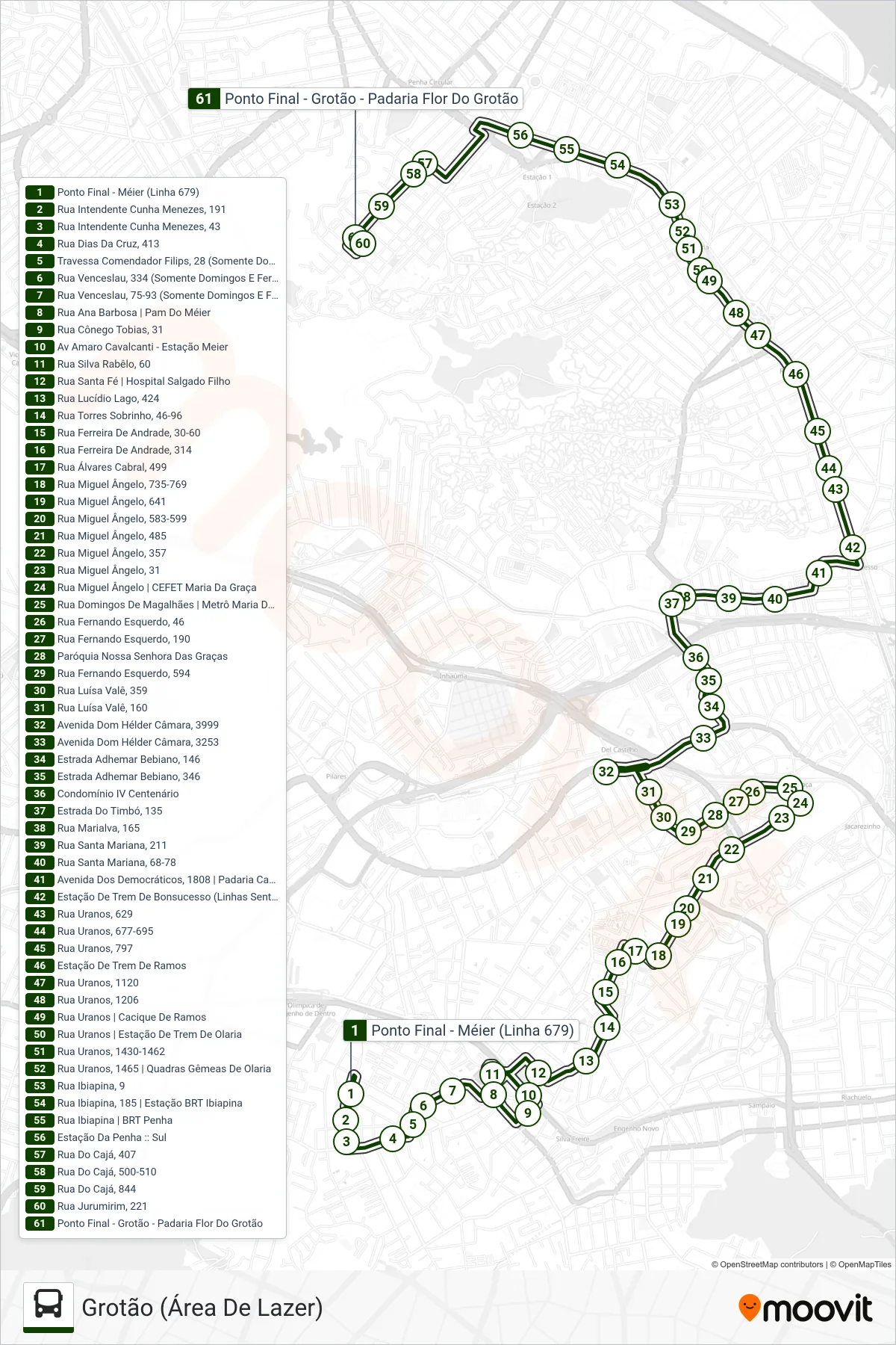 Rota e paradas da linha de ônibus  679  (Grotão (Área De Lazer)) no mapa